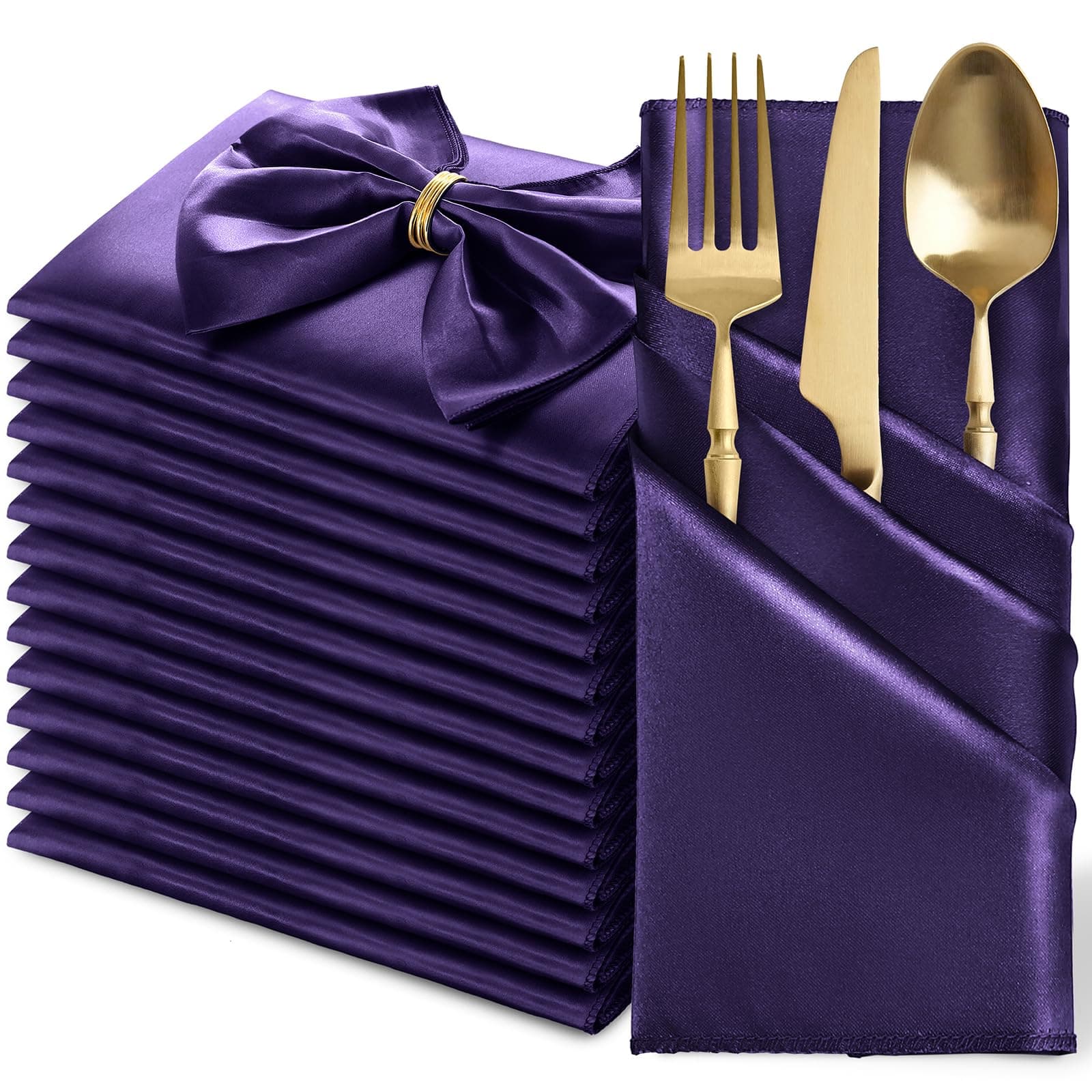 MILVOWOC 12 Pack Purple Satin Napkins 20 x 20 Inch