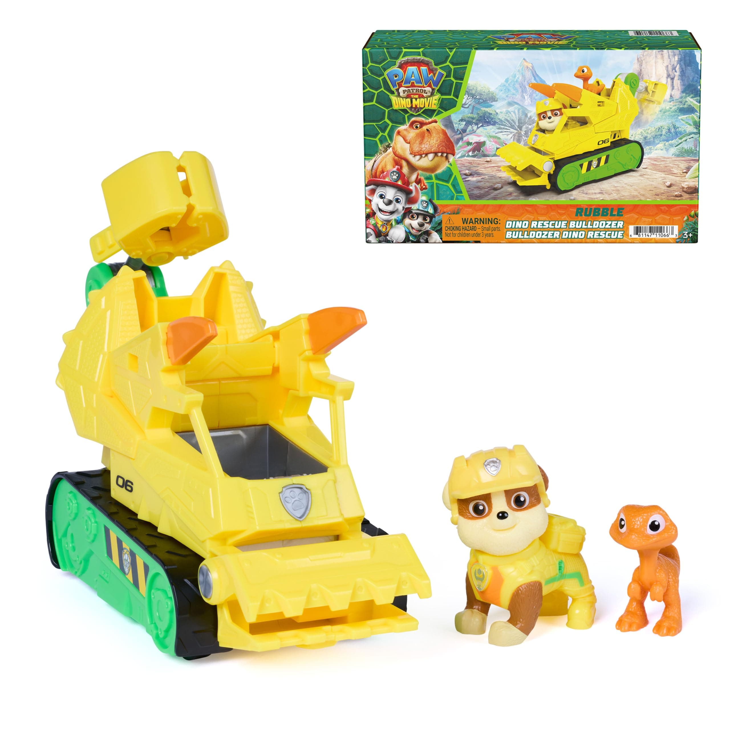 PAW Patrol The Dino Movie Rubble Dino Rescue Bulldozer Toy Truck