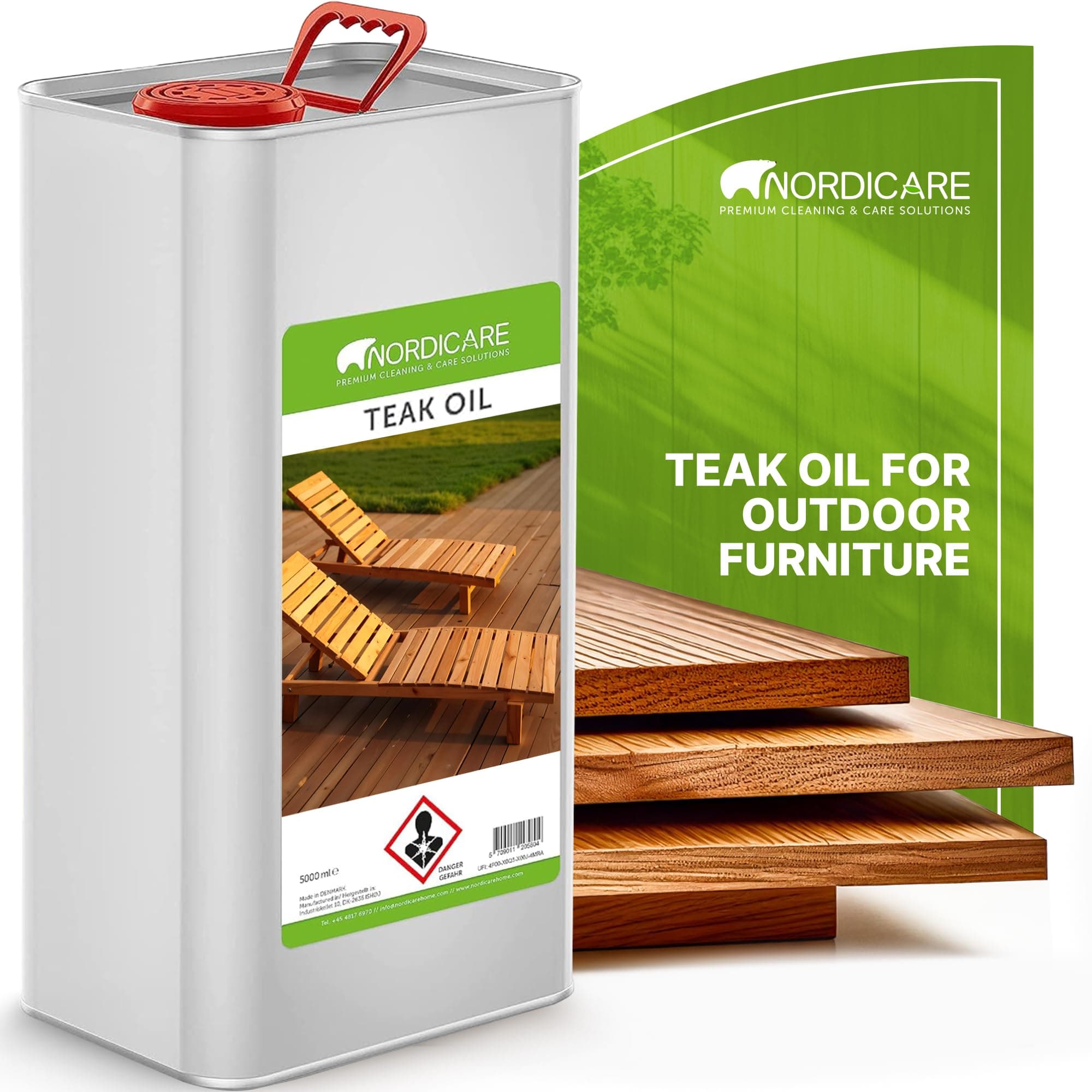 Nordicare Sealing Wood Oil for Outdoor Garden Furniture - Suitable for all Outdoor Types of Wood, Danish Oil for Wood Exterior Protection - Easy to apply (5L)