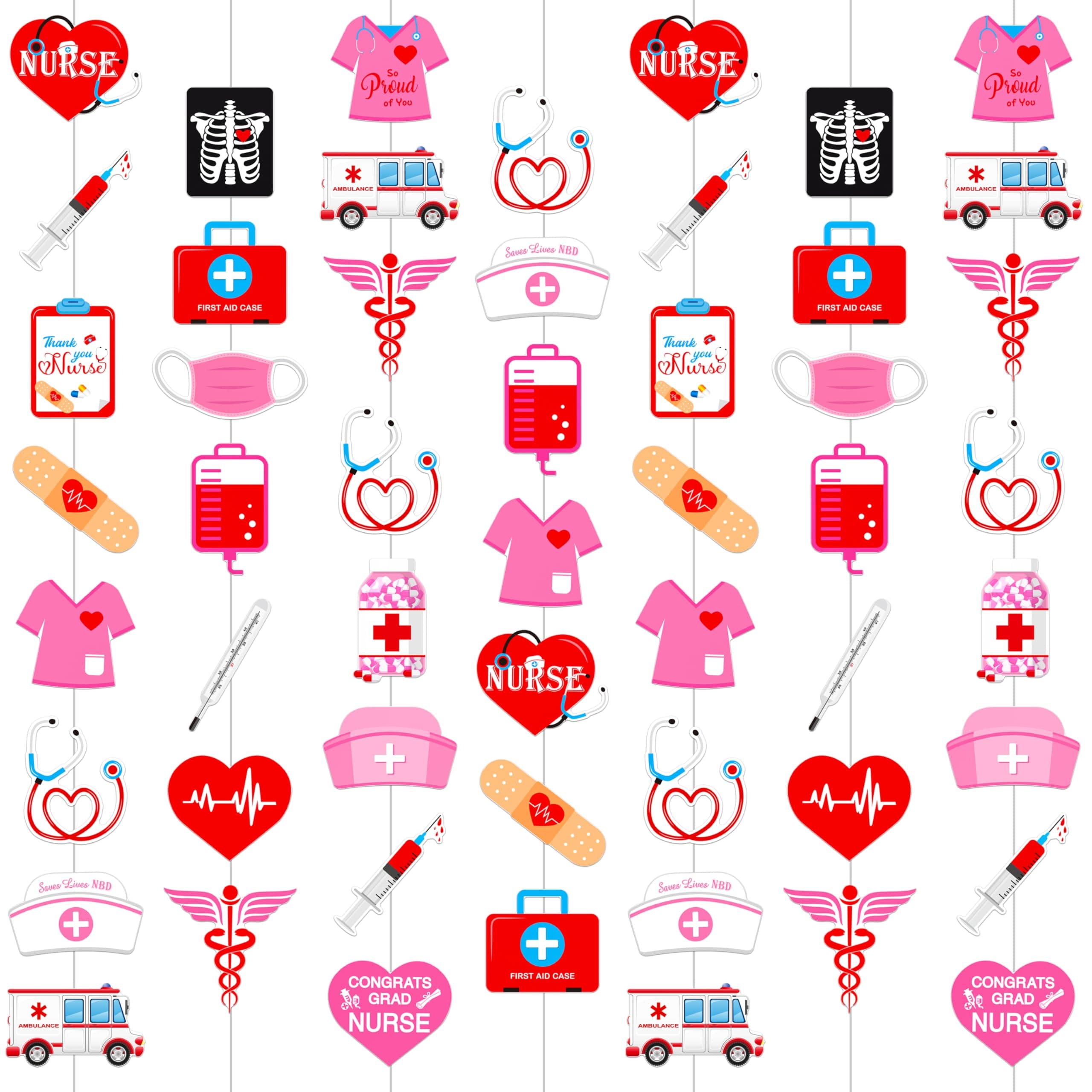 8Pcs Nurse Party Hanging Garlands Nurse Graduation Decorations Nursing School Graduation Ceiling Decor for Nurse Grad Party Medical RN Theme Party Supplies
