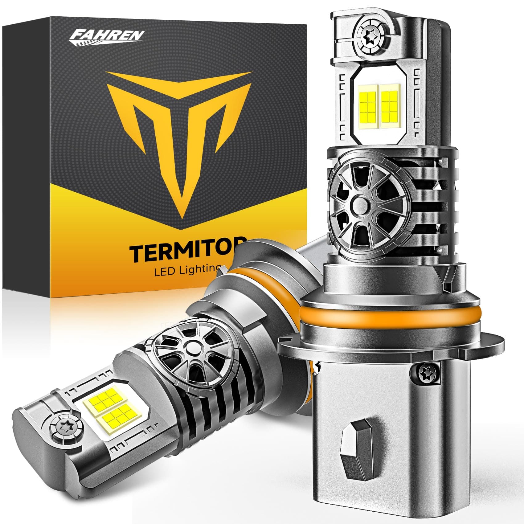 Termitor Upgraded 9004/HB1 Light Bulbs, (36,000LM 800%) Ultra-Brightness with 12 CPS Chips, 60000+ Hrs Lifespan, 1:1 Halogen Bulb Size with Fan, 6500K Cool White, Plug-N-Play, Pack of 2