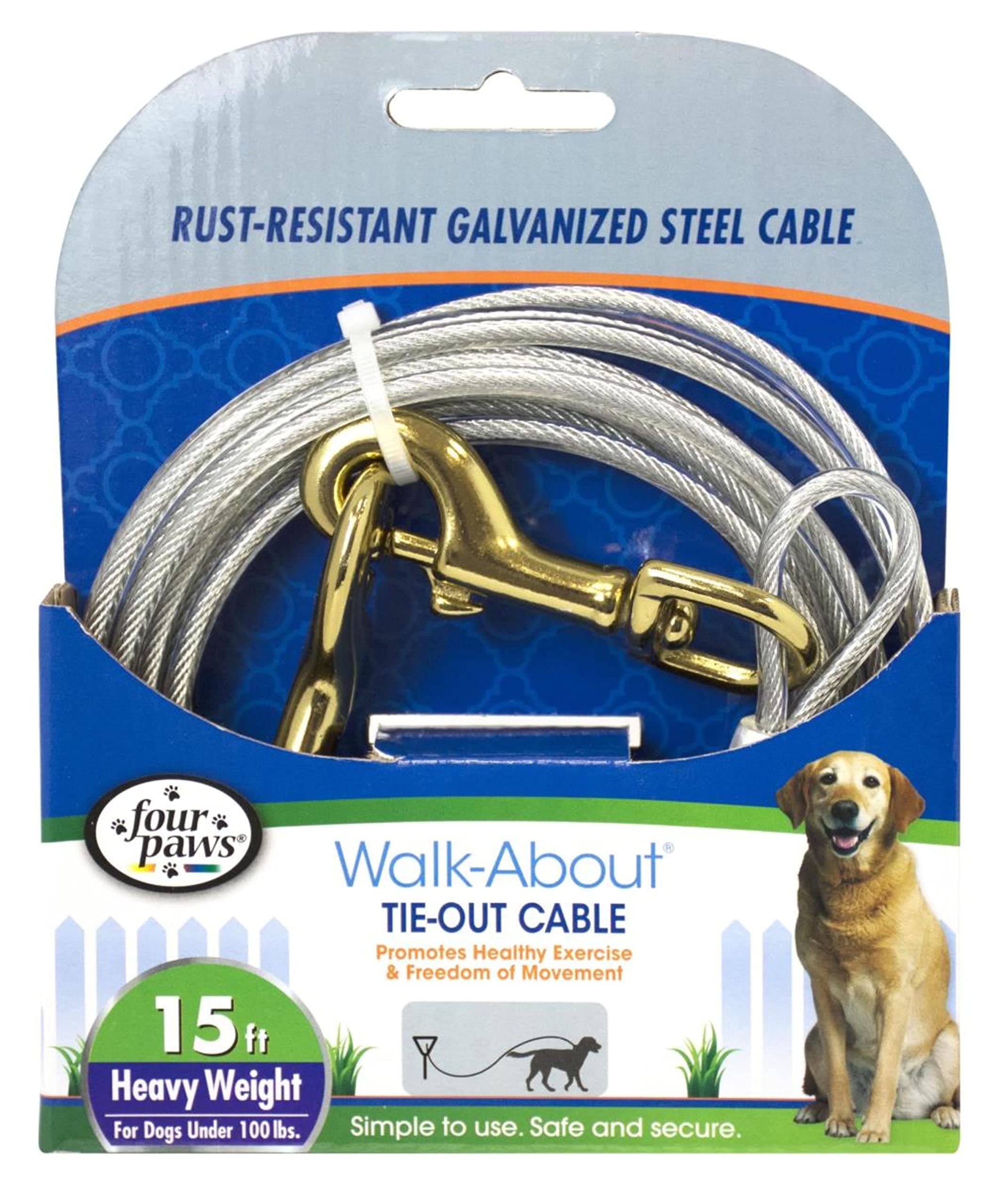 Four Paws Heavy Weight Tie-Out Cable, 15-Feet, Silver
