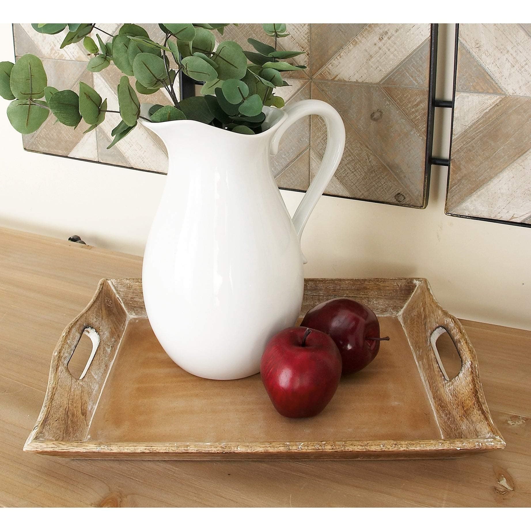 Set of 2 Traditional and 3 Inch Wooden Serving Trays by Brown Solid Rectangle Wood Piece