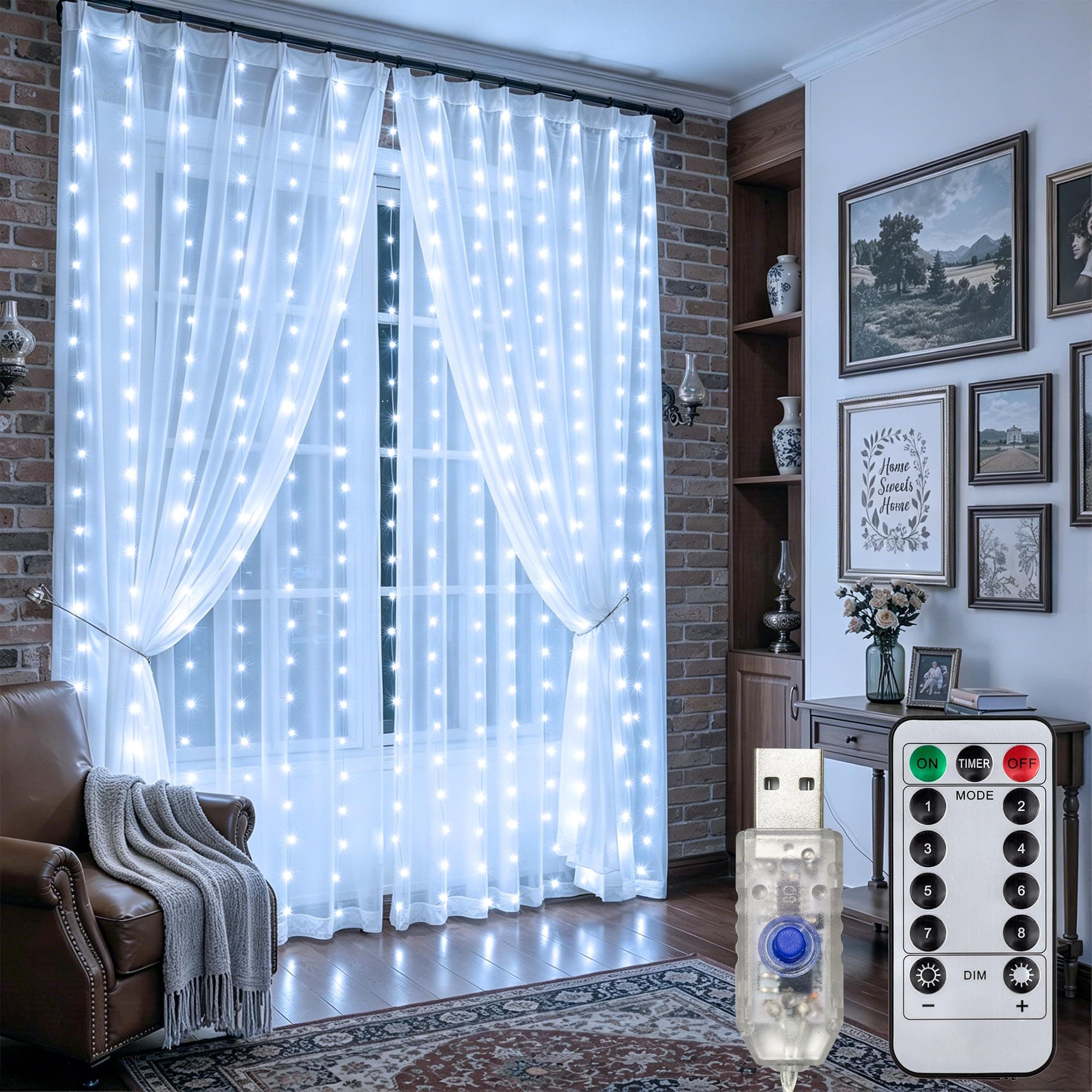 200 LED White Curtain String Lights 9.8x6.6FT, Plug in Fairy Lights with 8 Modes Timer IP44 Waterproof, Window Wall Hanging Lights for Bedroom Wedding Party Christmas Indoor Outdoor Decor