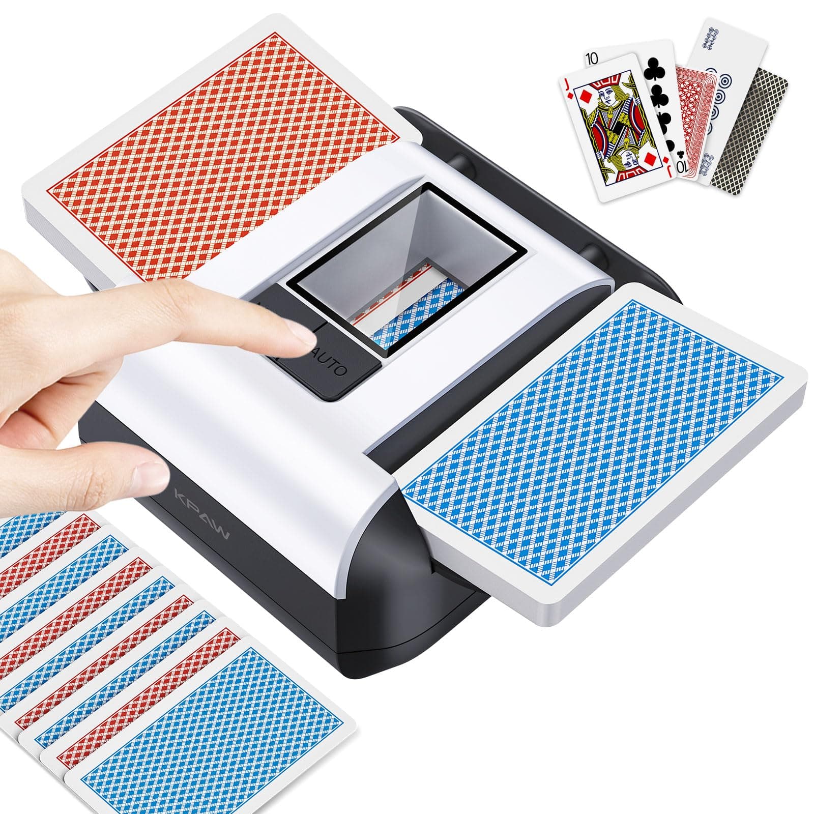 KPAW Automatic Card Shuffler for 1-2 Decks with Dual Modes, USB-C Rechargeable, Low Noise Compatible Card Shuffler Machine for Home Card Game, Travel (White 2)