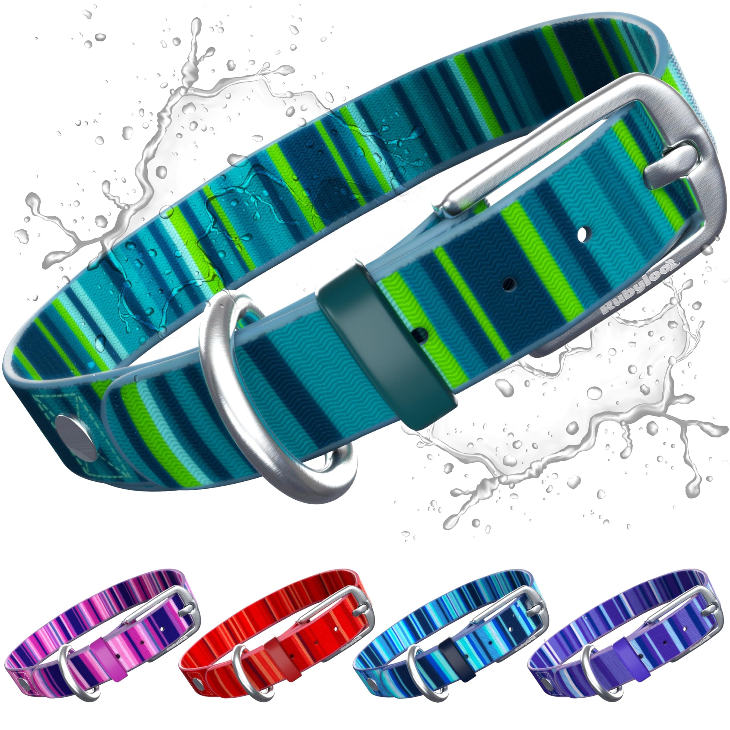 Waterproof Dog Collar, Stink-Proof, Quick-Dry, Washable, Teal-L, 1inch