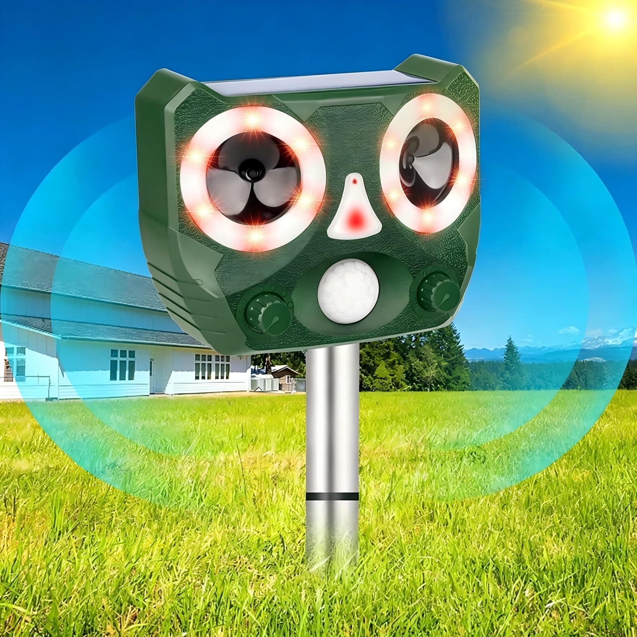 Solar Powered Outdoor Animal Deterrent, Waterproof Security Outdoor Device for Lawn Garden Yard (1 Pack)