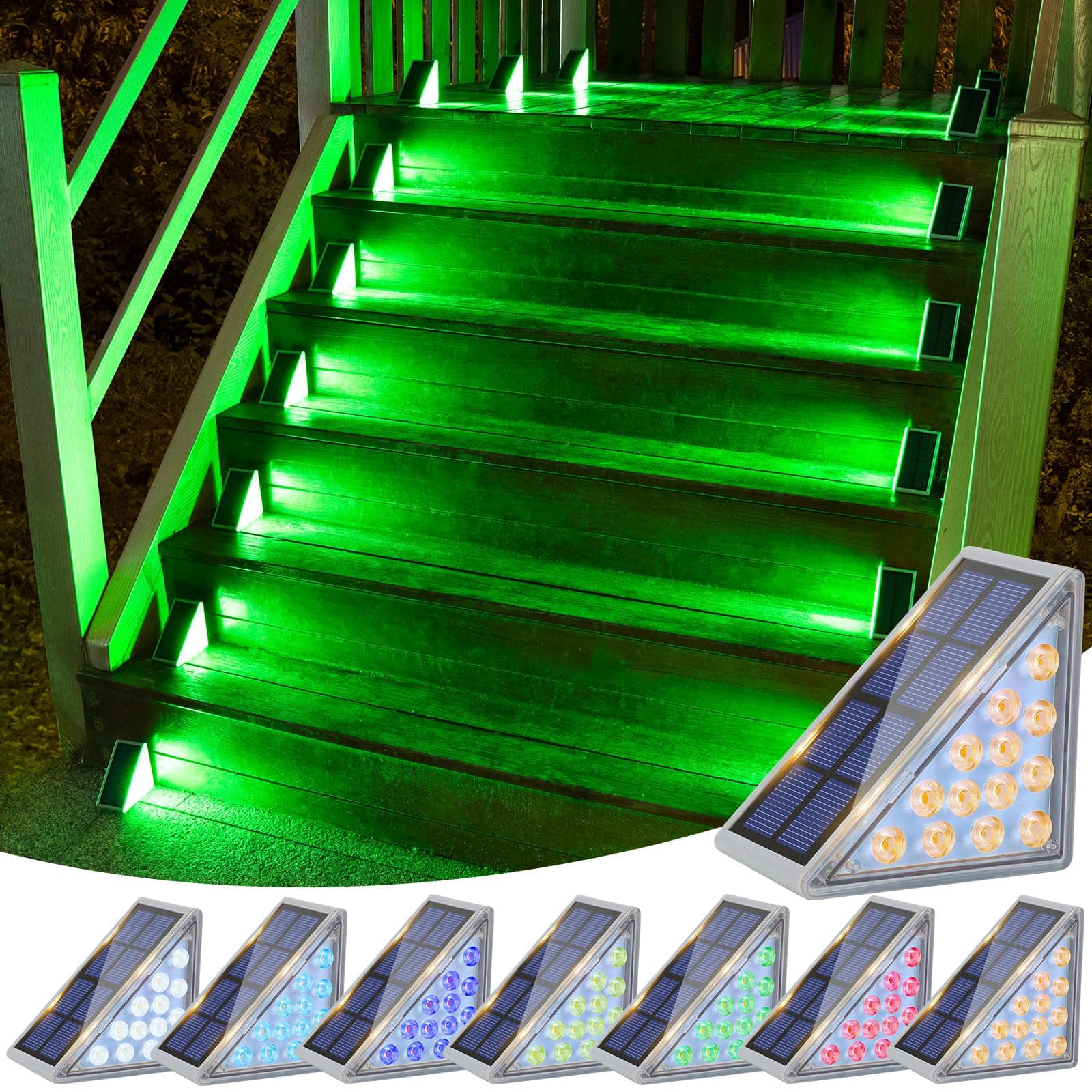 VOLISUN Solar Stair Lights 8 Pack, 7 Fixed Colors Solar Step Lights Outdoor