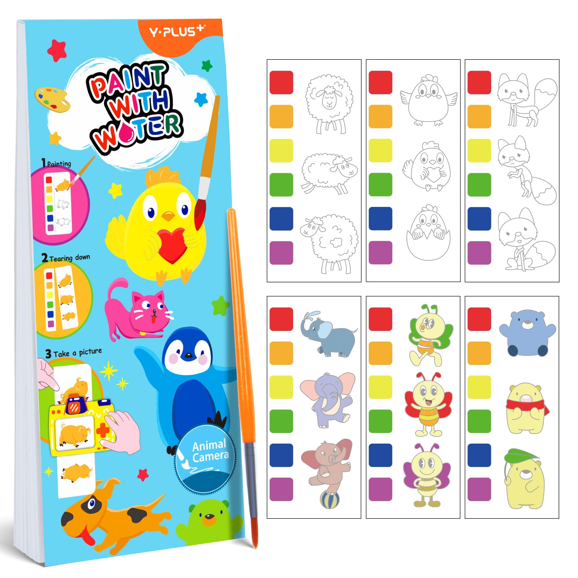 YPLUS Painting with Water Books for Toddlers, Watercolour Painting Paper for Children over 3 Years, Art Craft Gift with Brush – Mini Animals