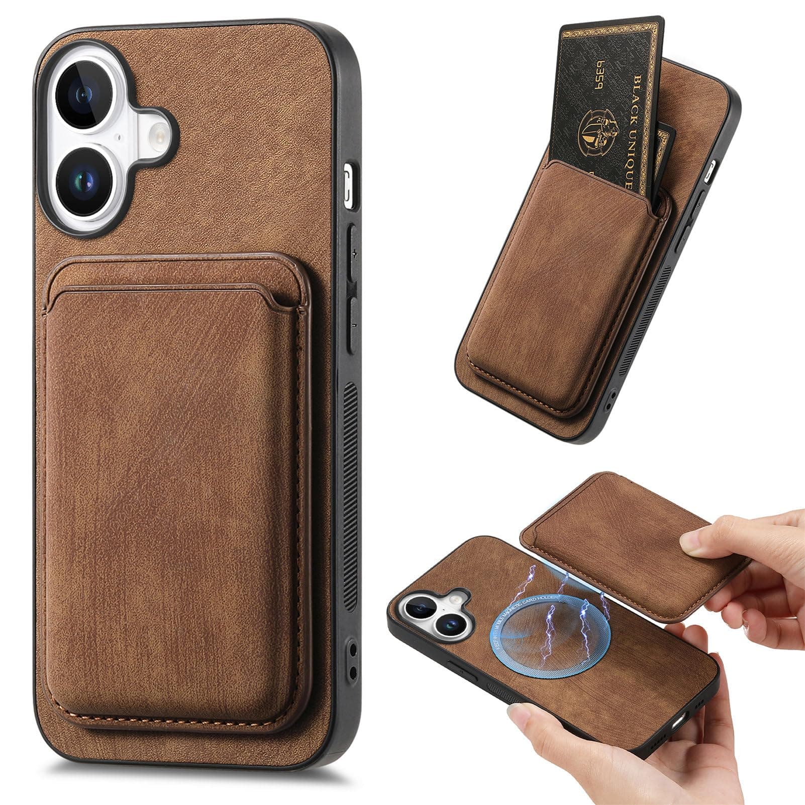 LEMAXELERS Case for iPhone 17 6.3" Compatible with MagSafe 2 in 1 Detachable Retro Magnetic Leather Wallet Case with Credit Card Slots Cover for Apple iPhone 17 Brown SDF