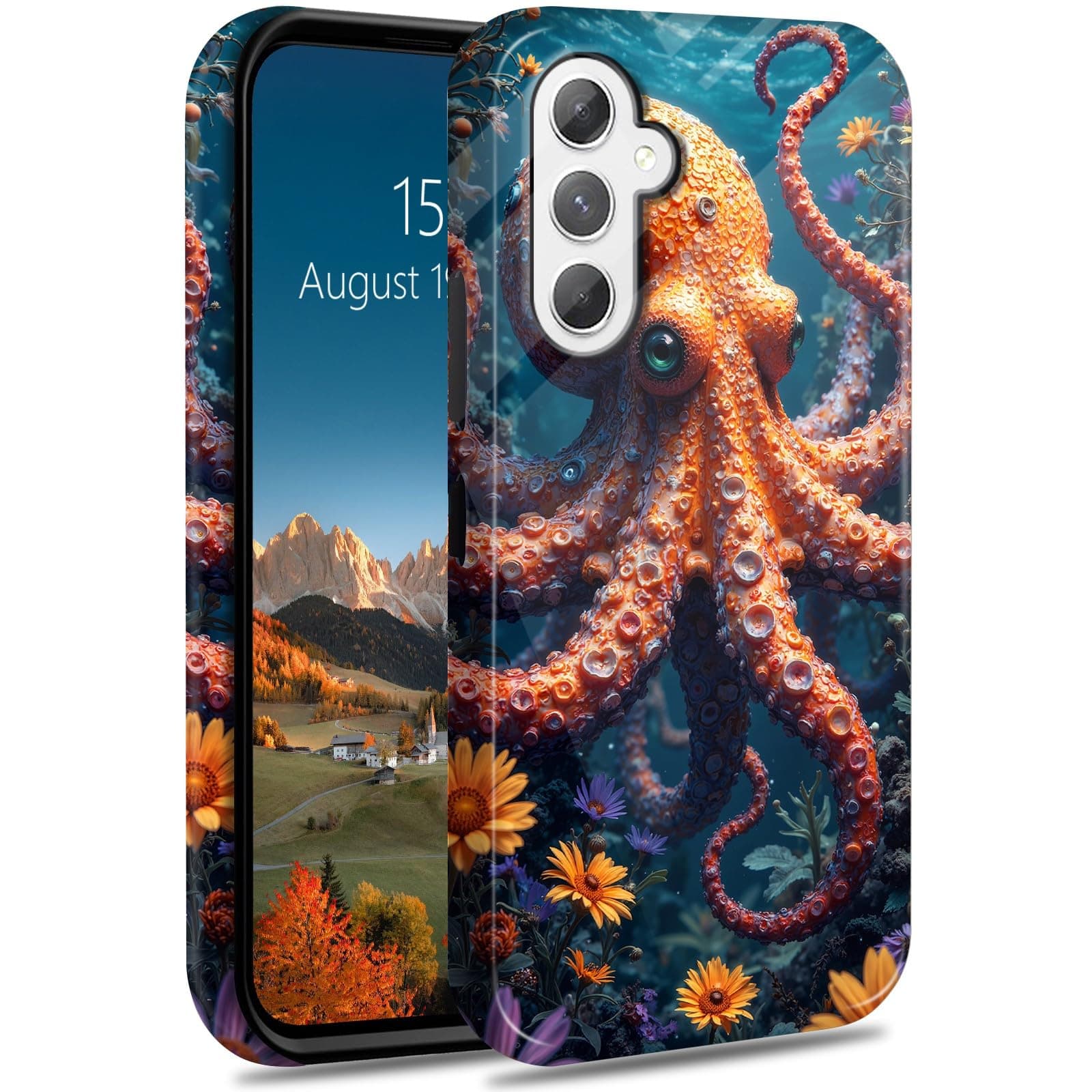 Gmeyutqy for Galaxy S25 FE Case Dual Layer Heavy Duty 2 in 1 Shockproof Protective Phone Case for Samsung Galaxy S25 FE 5G Supports Wireless Charging, Octopus Flower