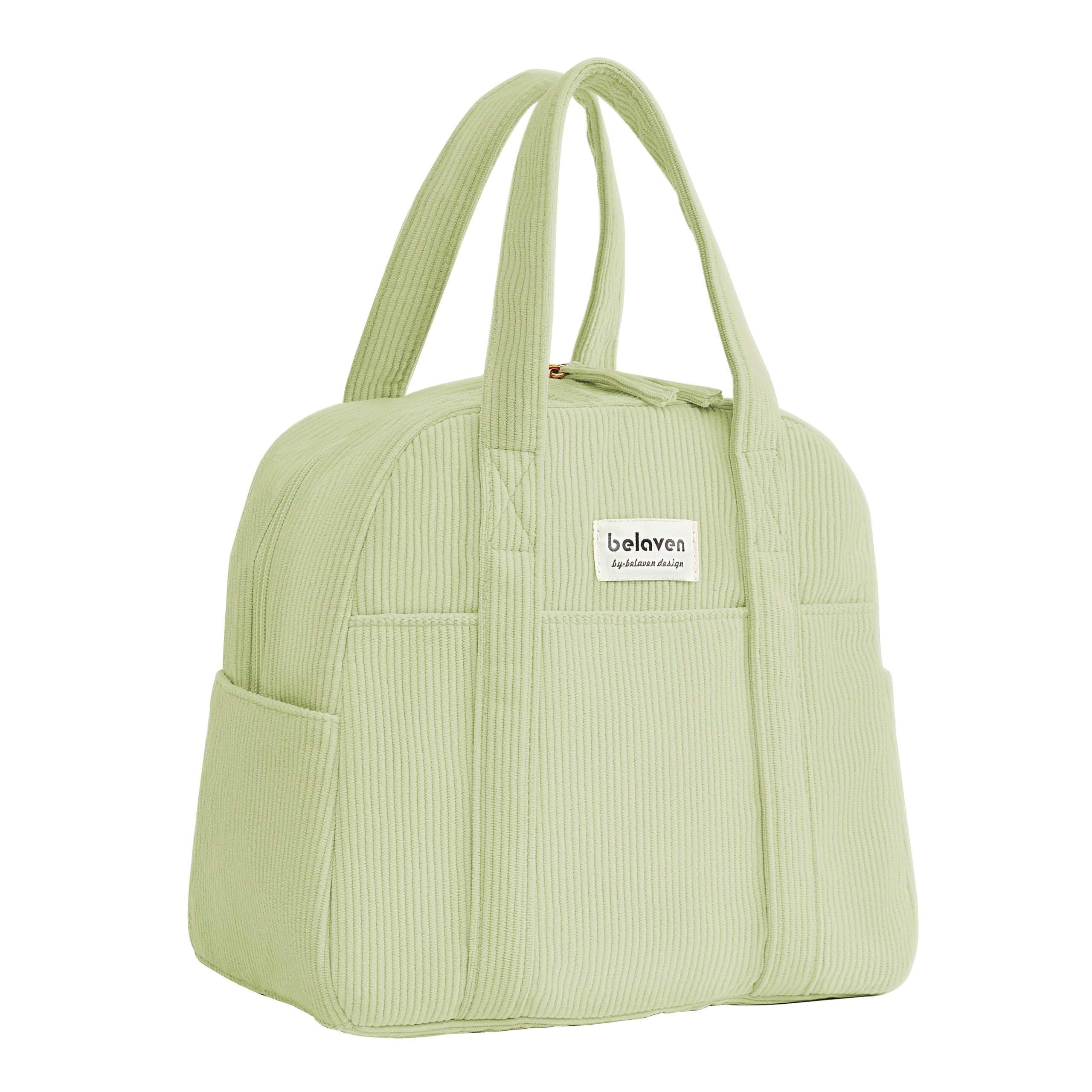 Belaven Insulated Lunch Bag for Women, 6-Hour Cold Retention Cooler Tote with Sturdy Handle, 15-Can Spacious Capacity, Leakproof Corduroy Fabric & Aluminum Foil Lining, (Green)