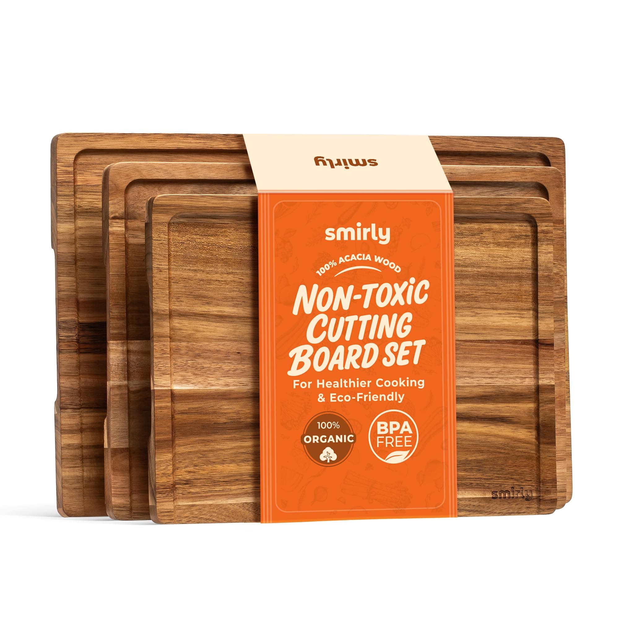 SMIRLY Acacia Wood Cutting Board - 3 Pack Cutting Boards for Kitchen