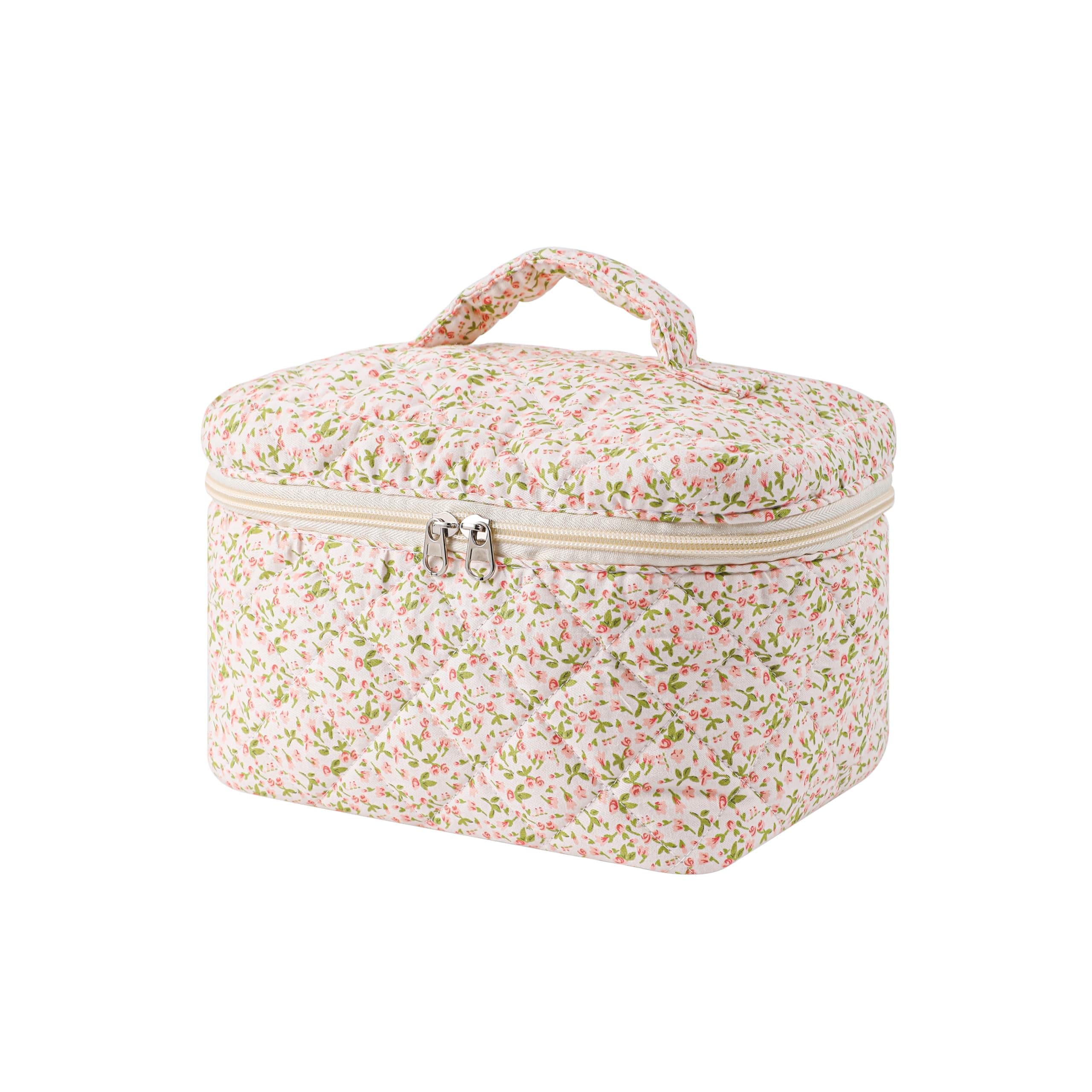 uekeboag Large Travel Quilted Makeup Bag for Women(Little Pink Flower