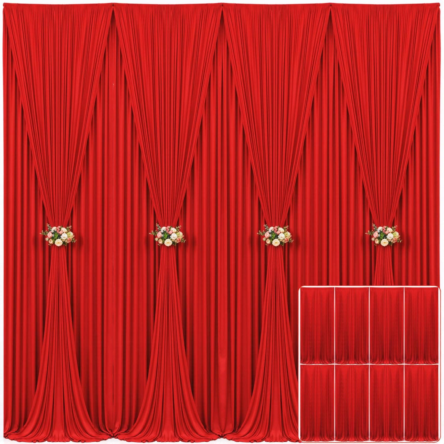8 Panels Red Backdrop Curtain for Parties Wedding Wrinkle Free Red Photo Curtains Backdrop Drapes Fabric Decoration for Christmas Birthday Party Baby Shower 40ft(W) x 10ft(H)