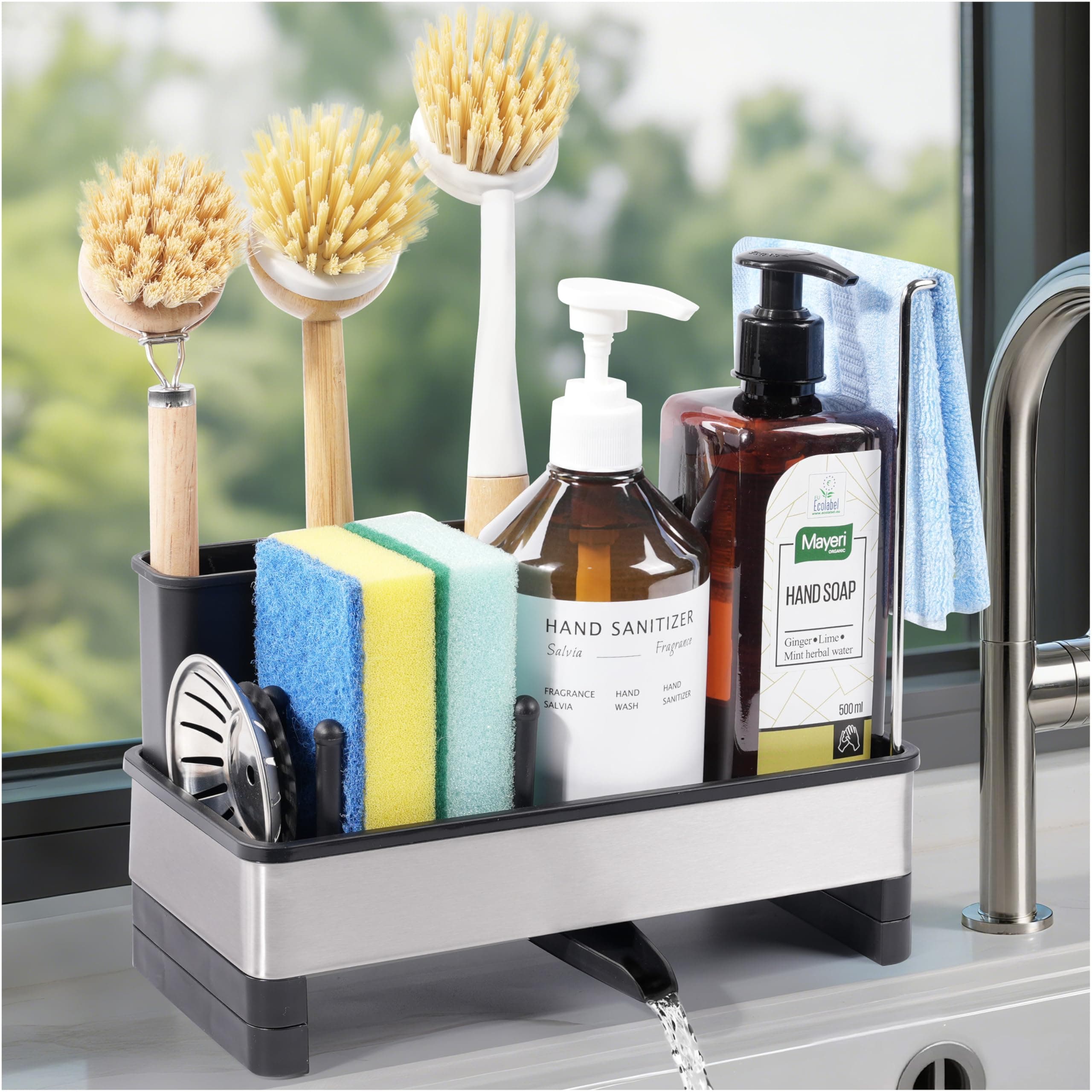 Ouletoy Sponge Holder for Kitchen Sink Caddy Organizer, Dish Brush Holder