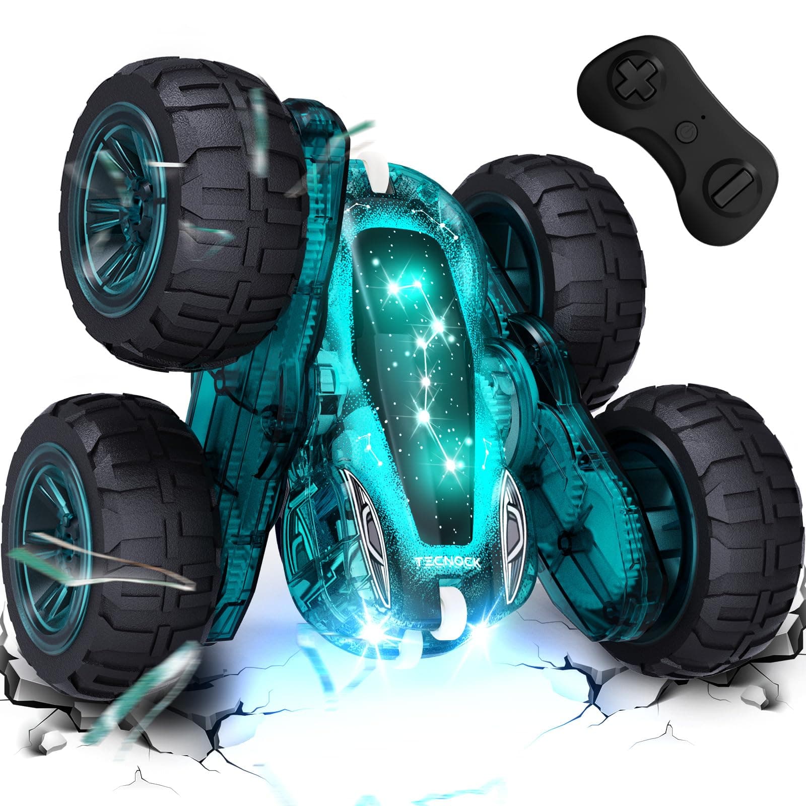 Tecnock Remote Control Car, 2.4GHz RC Cars with USB-C Easy Charging, 4WD Double Sided 360° Rotates and Flips RC Stunt Car, Toys Gift for Boys and Girls Ages 6-8, 8-12