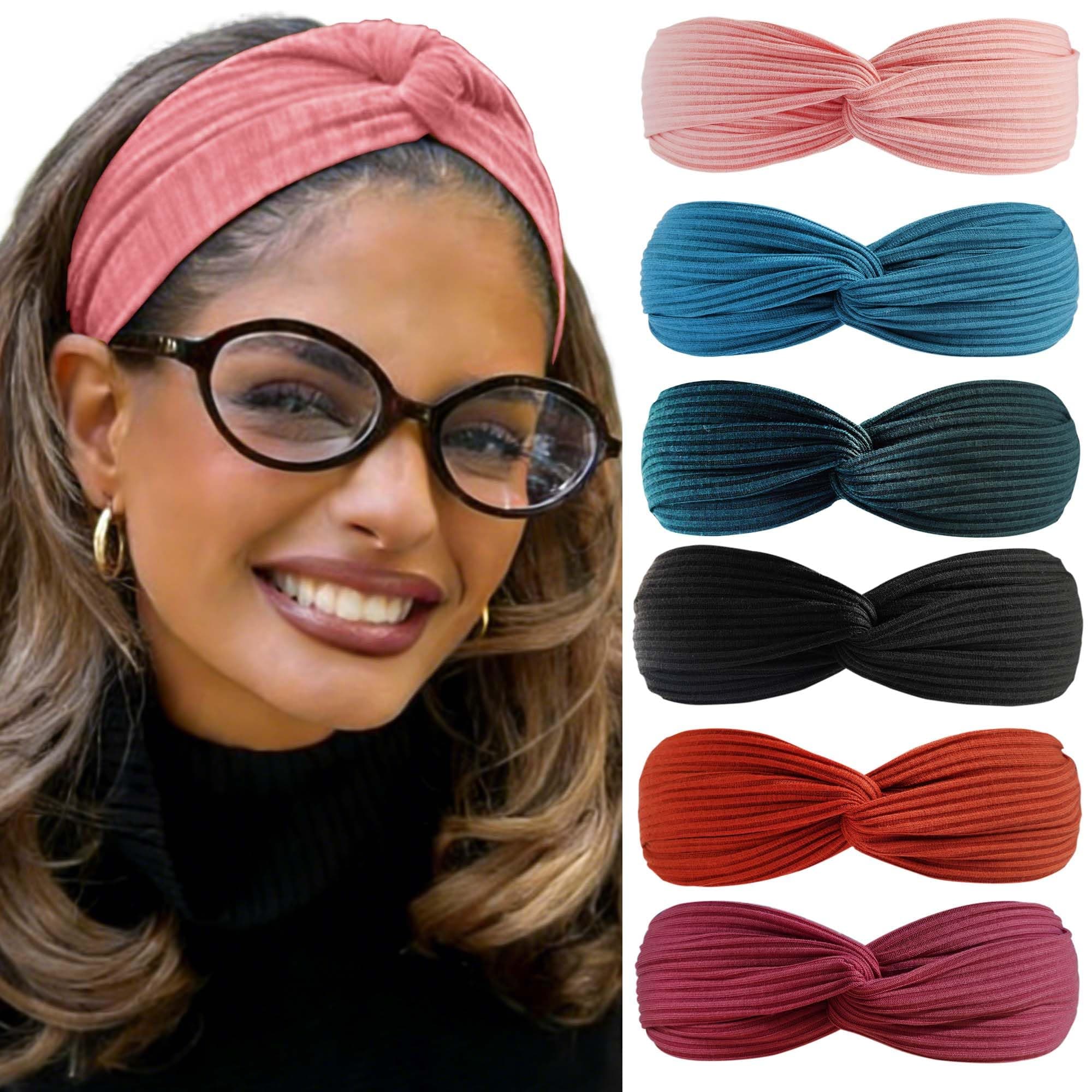 STGDAK 6 Pcs Headbands For Women Cross Knotted Head Wraps Cotton Women's Headbands Non Slip Hair Scarf Solid Head Bands Elastic Turban Yoga Workout Turban Cute Hair Band Bandana For Girls