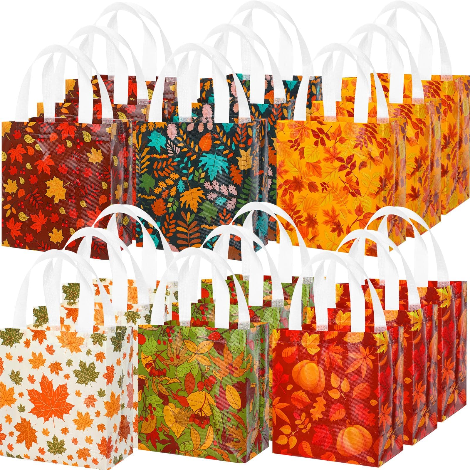 Windyun 120 Pcs Fall Thanksgiving Gift Bags Nonwoven Treat Tote, Pumpkin