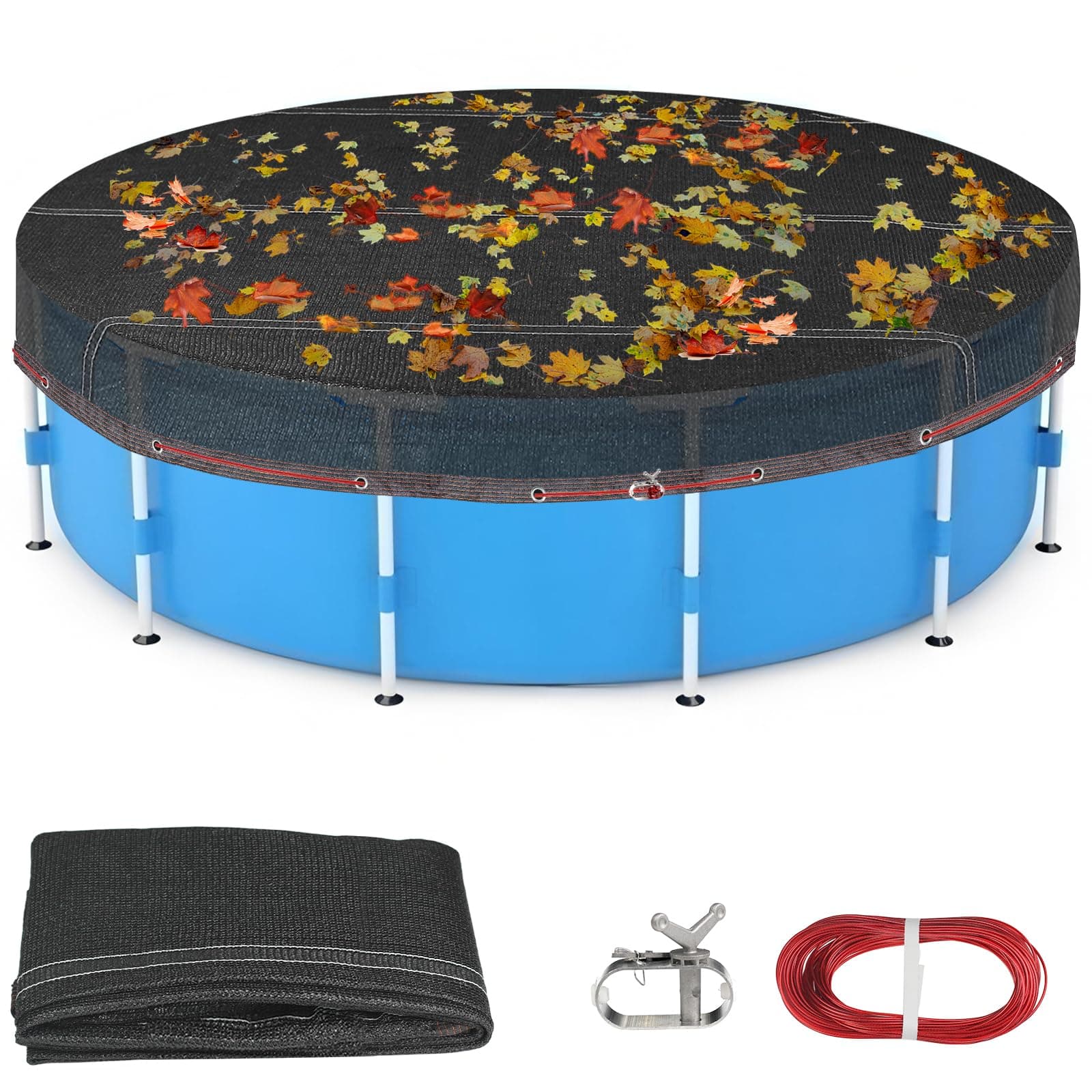 Round Leaf Net Pool Covers for 21ft Above Ground Pools, Winter Above Ground Pool Fine Mesh Net Cover to Catching Leaves Debris with Winch & Cable, Cover Size: 24-Feet Dia (Includes 3-feet Overlap)