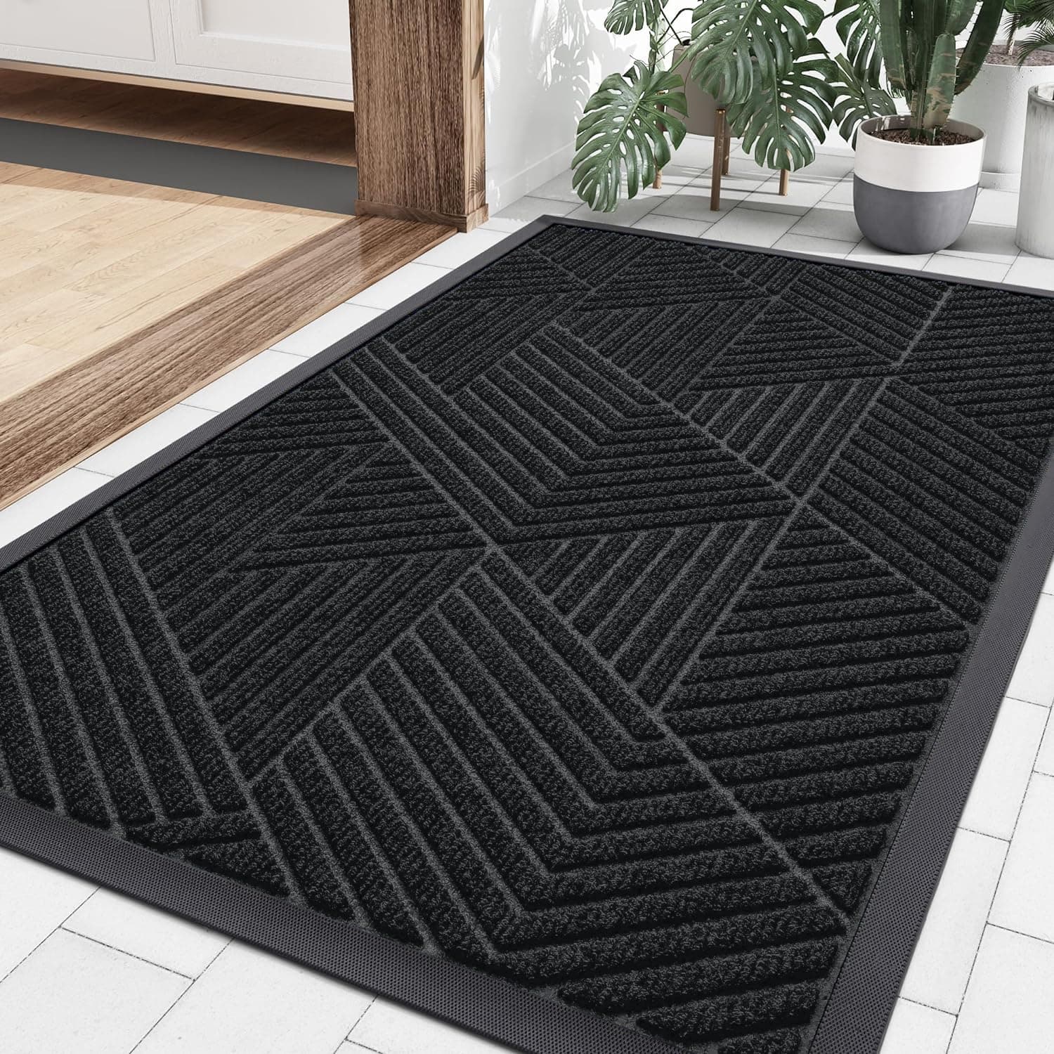 OLANLY Front Door Mat Outdoor Indoor, Heavy Duty Non Slip Rubber Mat, Absorbent Outdoor Rug, Easy Clean Welcome Mat, Low Profile Entryway Rugs, 35"x23", Black