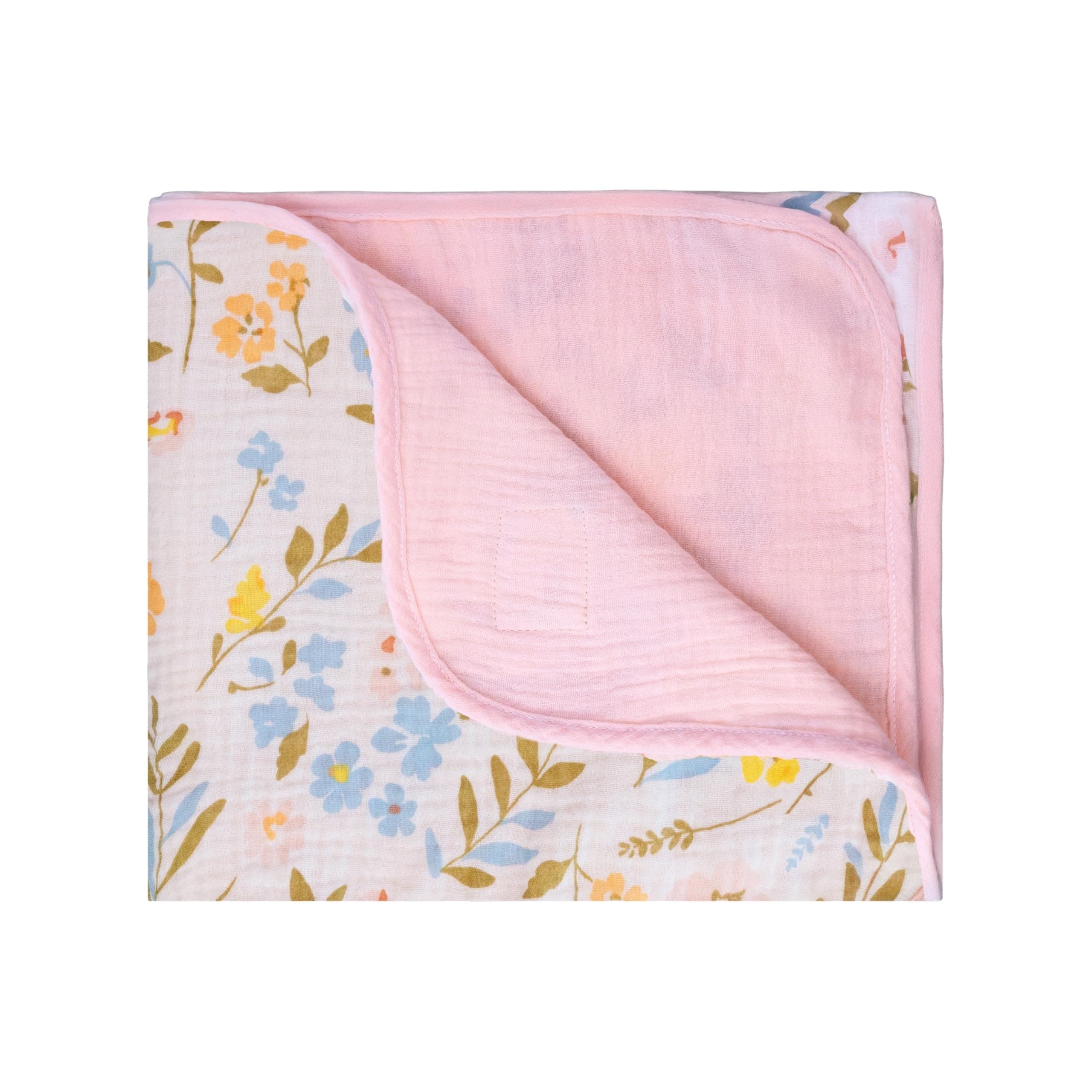 Muslin Baby Blanket for Girls, 40"x36" Toddler Blanket for Girls, Reversible Soft Baby's Blanket, 100% Cotton Muslin Blanket Baby, Oeko TEX (Flower + Pink BabyBlanket)