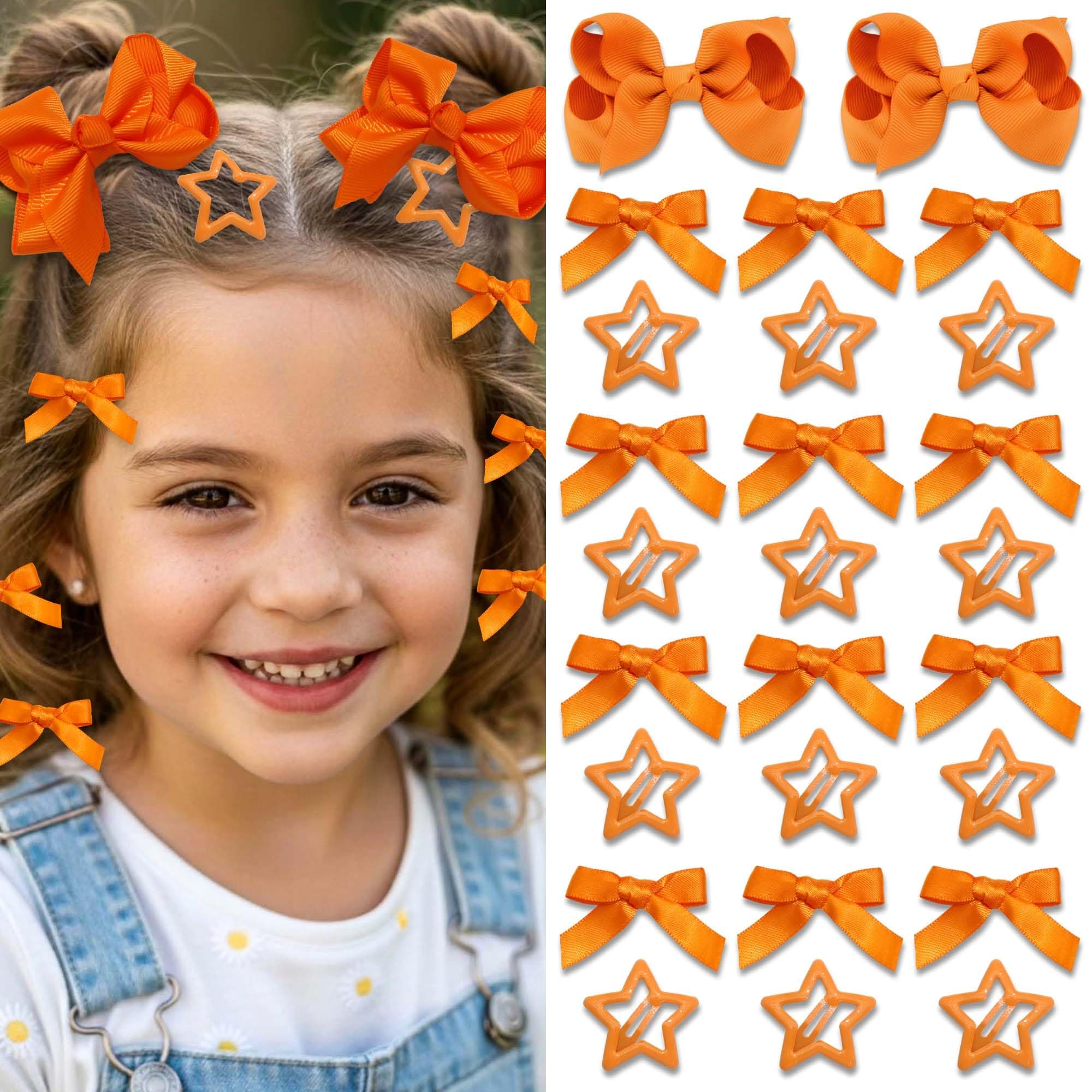 STGDAK Hair Bows Orange Bow For Girls Grosgrain Star Clips Halloween Ribbon Bowknot Metal Clips Mini Star Hairpins Halloween Hair Accessories For Girls Toddlers Teens Women School Party Prom 26 Pcs