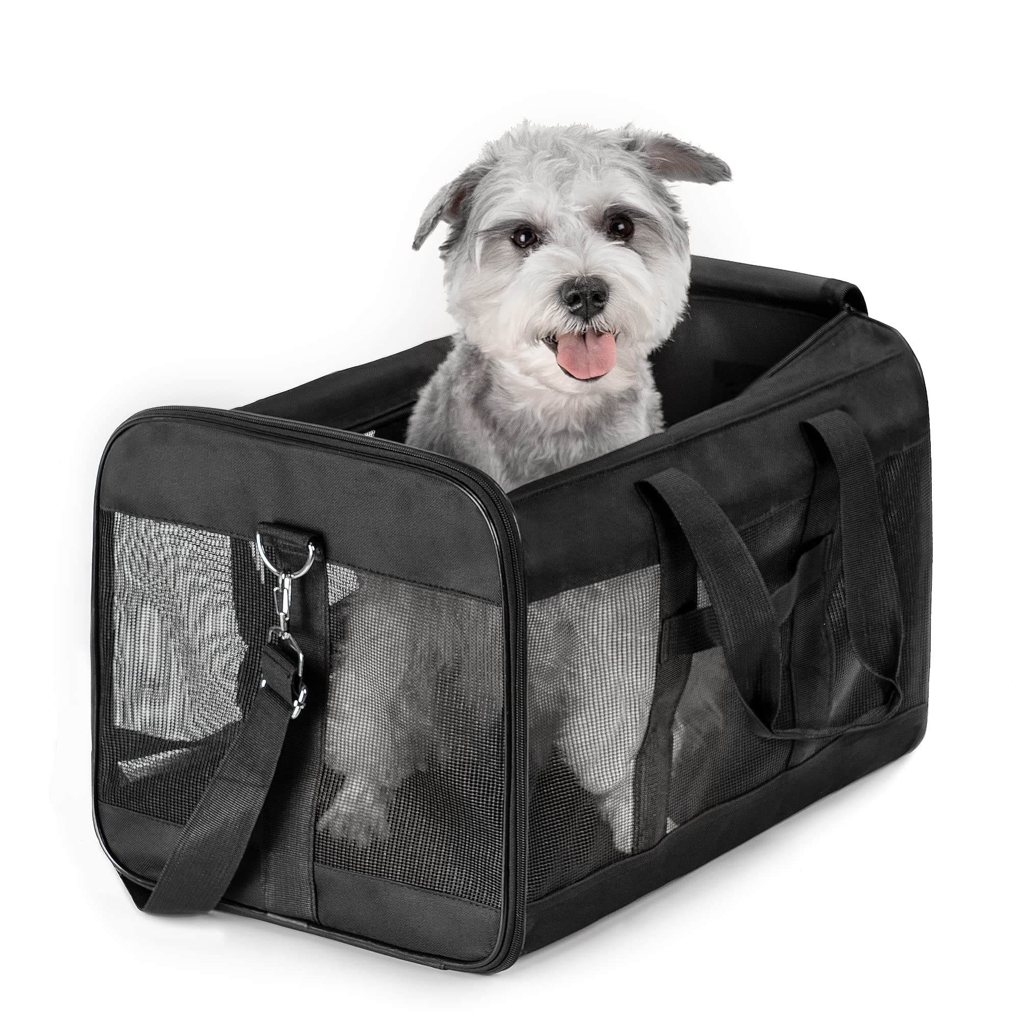 Conlun Dog Carrier Soft Sided, Large Cat Carrier with Inner Safety Leash, Pet Transport Carrier for Large Cats and Medium Dogs up to 20 Lbs, Collapsible Travel Puppy Carrier Bag -Black L