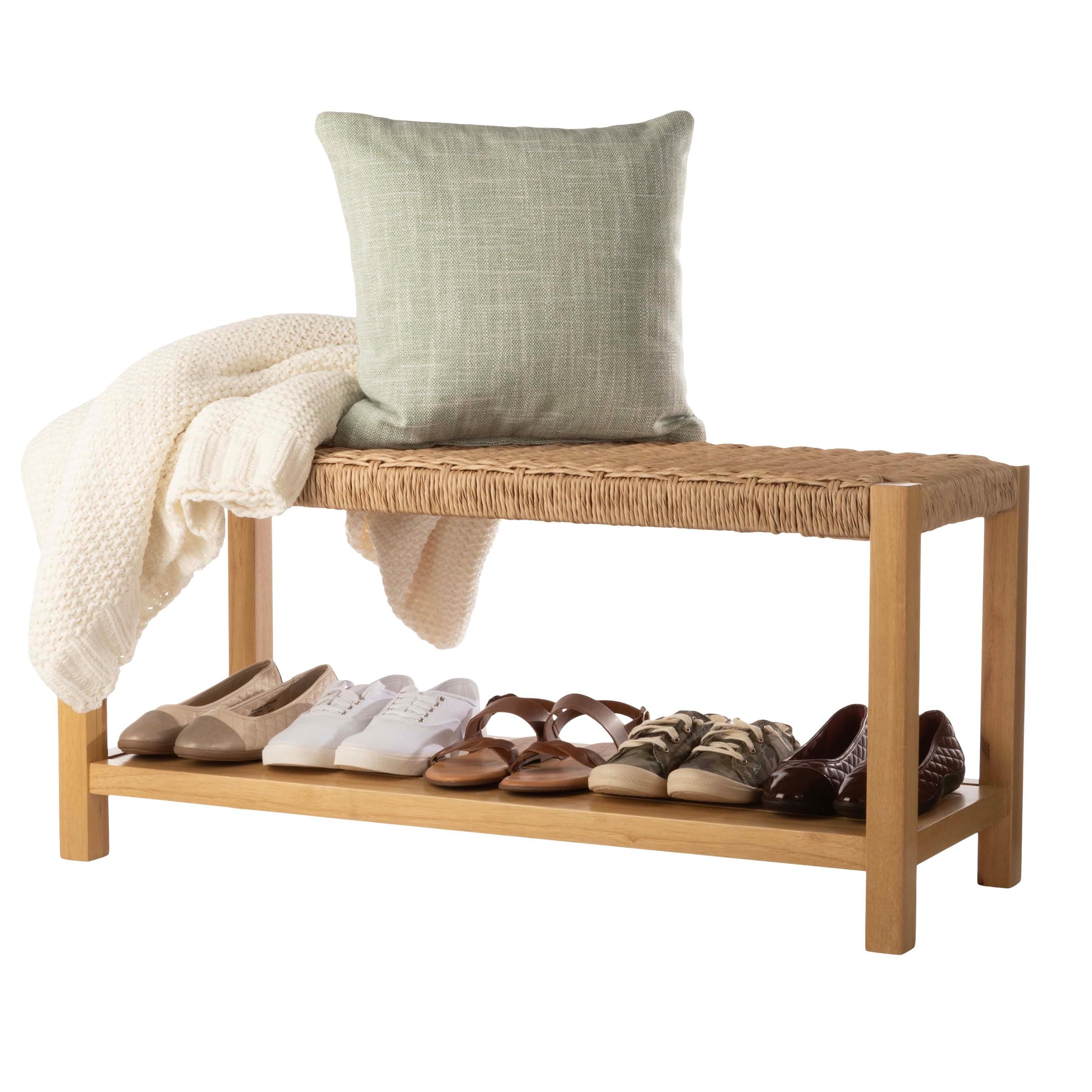 Alaterre Newport Solid Wood Entryway Bench with Shoe Storage, Light