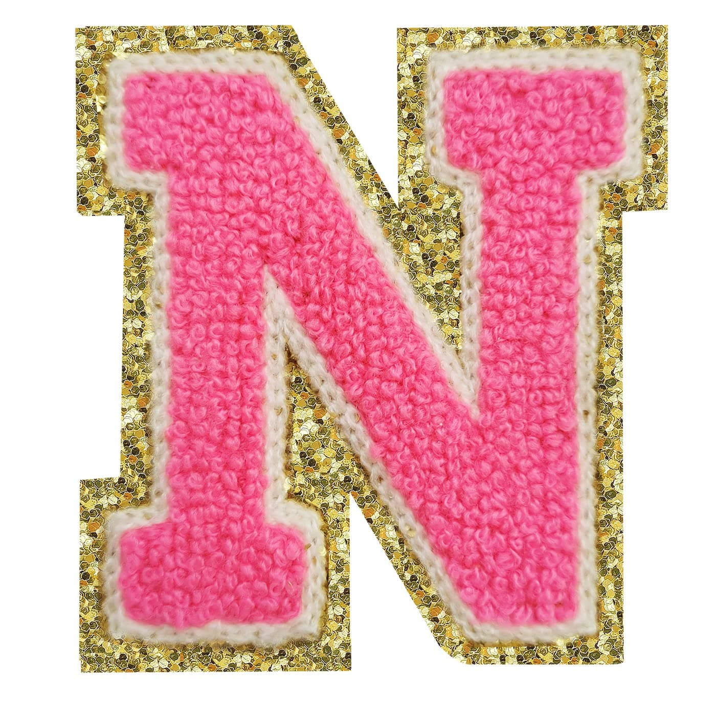 Letter Patches Varsity Glitters Chenille,3 PCS SPRT Iron on Rose Red Letter Patch,Alphabet Cloth Patch for Team Costume Decoration 3.1in Height N (3 Pieces)