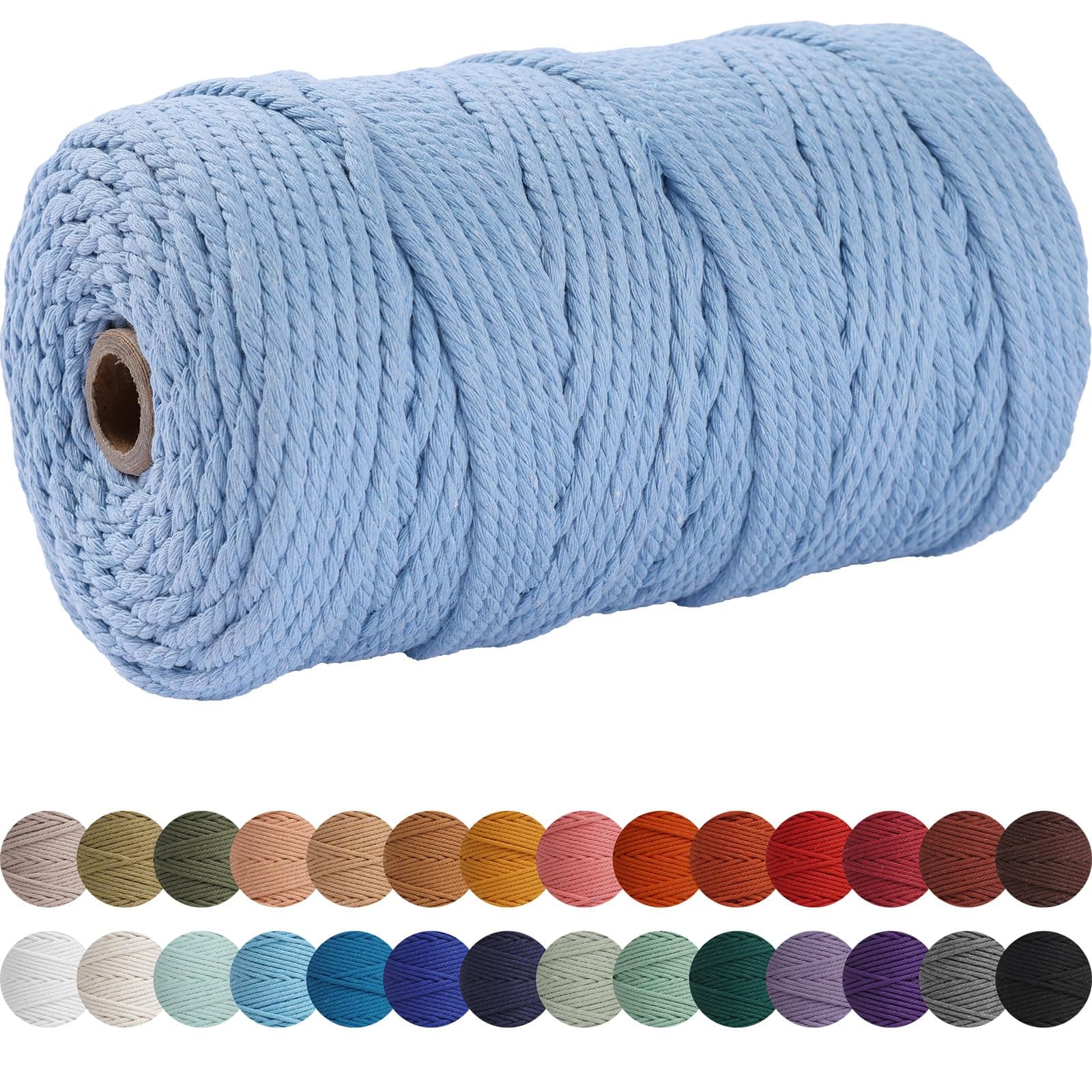 XKDOUS Baby Blue Macrame Cord 4mm x 109yards, Cotton Rope Macrame Yarn