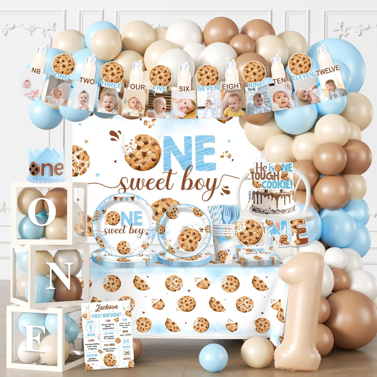 305Pcs First Birthday Decorations for Boy, All-in-One Set for 25 Guests