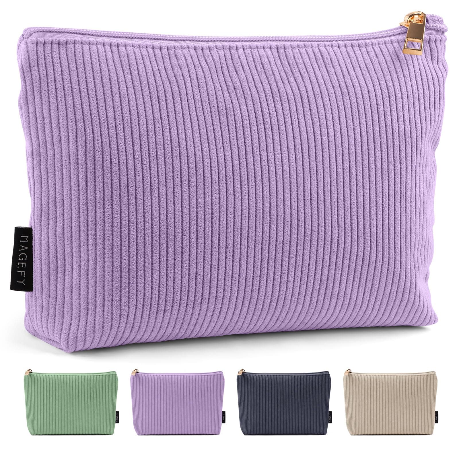 MAGEFY Small Makeup Bag for Purse Corduroy Makeup Bag with Inner Zipper Pockets Travel Cosmetic Bag for Women Preppy Stuff Gifts for Her, Purple