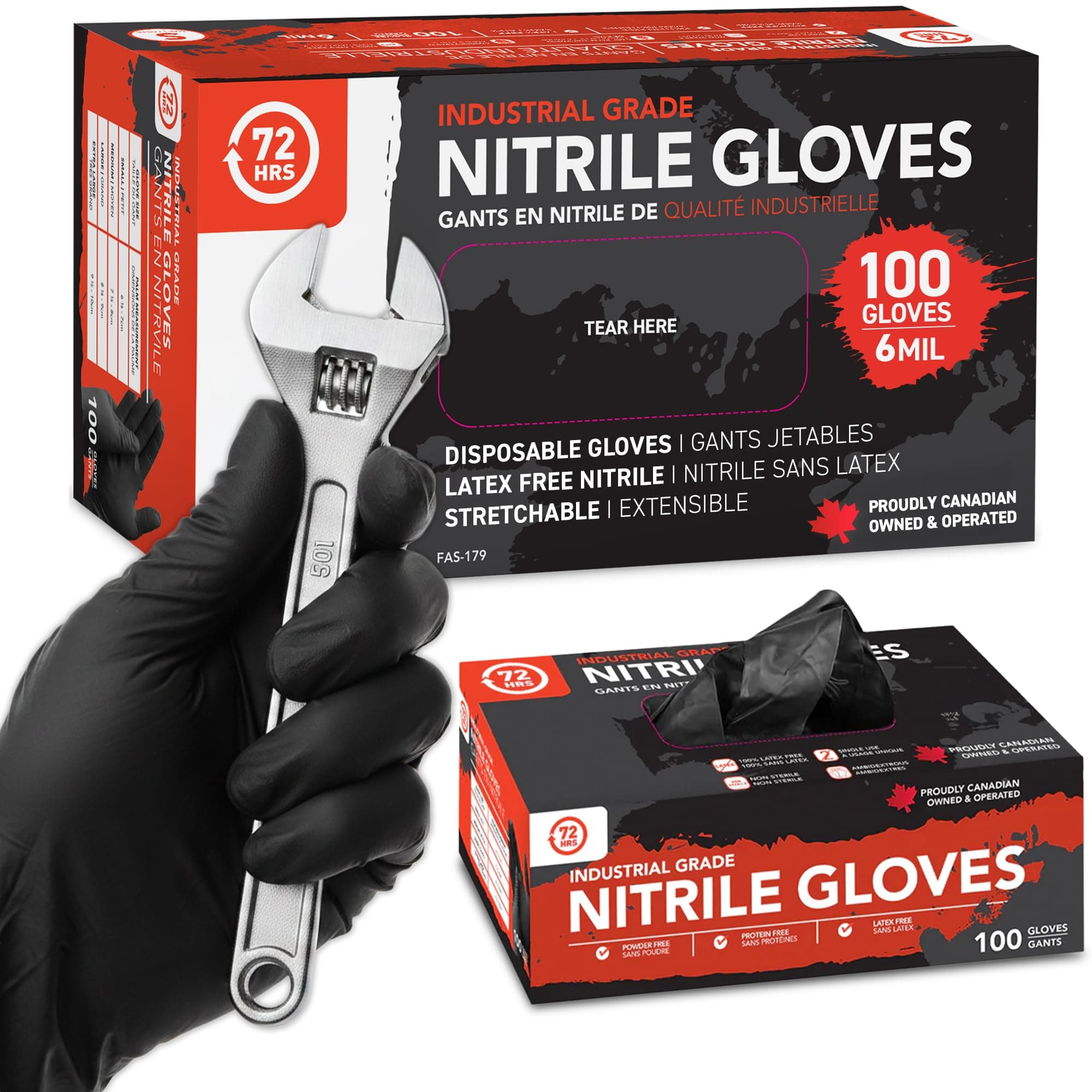 72HRS Industrial Grade Nitrile Gloves - Disposable Gloves, 6 Mil Nitrile Gloves, Auto Mechanic Gloves, Rubber Mechanic Gloves, Nitrile Gloves, Black Shop Gloves (100 Pieces, Medium)
