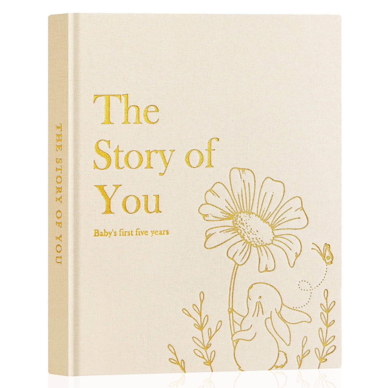 Lanpn Baby Memory Book for Boy Girl - The Story of You, Newborn Babys Book Keepsake Photo Album for New Parents, Linen Cover Baby First 5 Year Milestone Journal Scrapbook (Beige, 154 Pages)