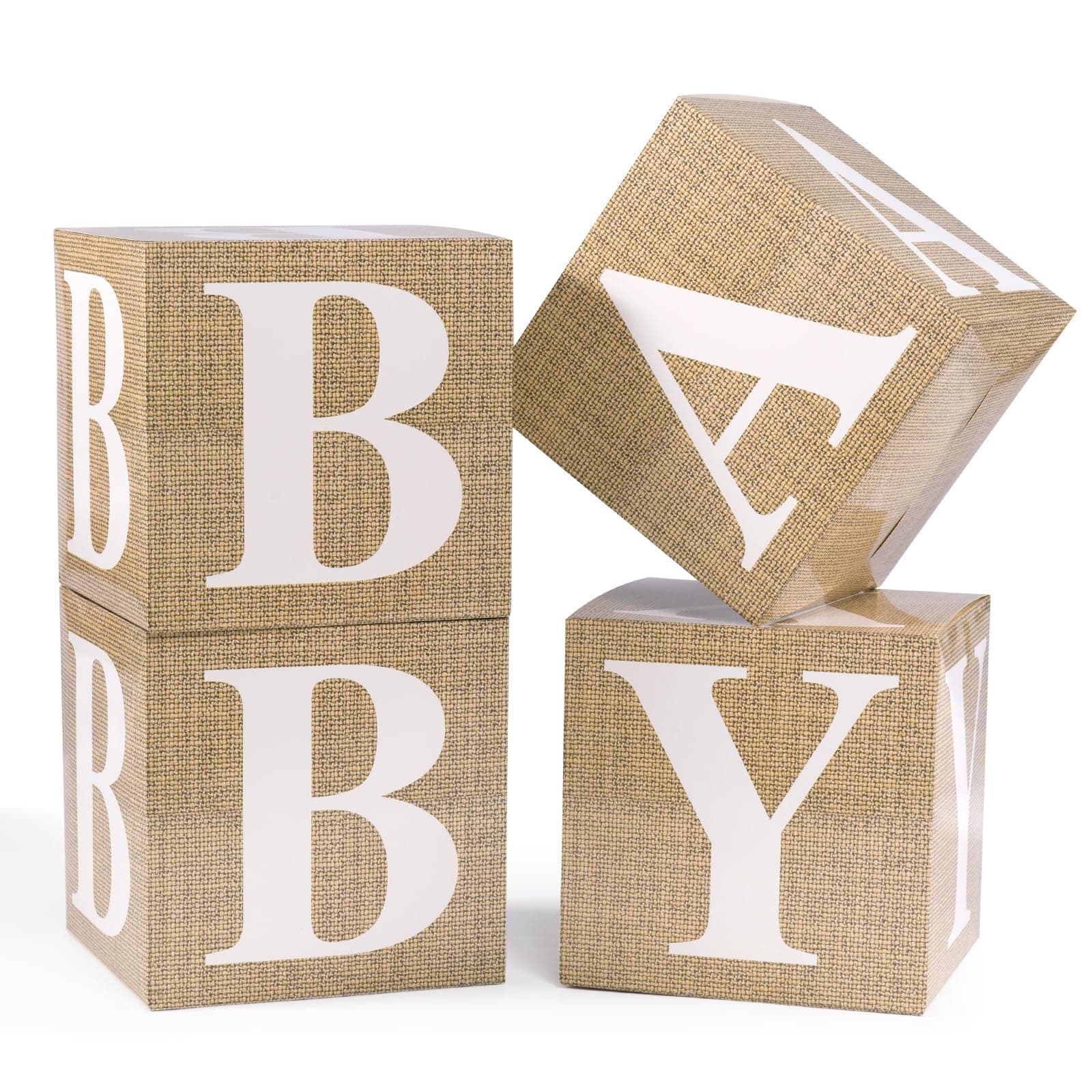 Voircoloria Baby Boxes with Letters, Burlap, 4 Pack