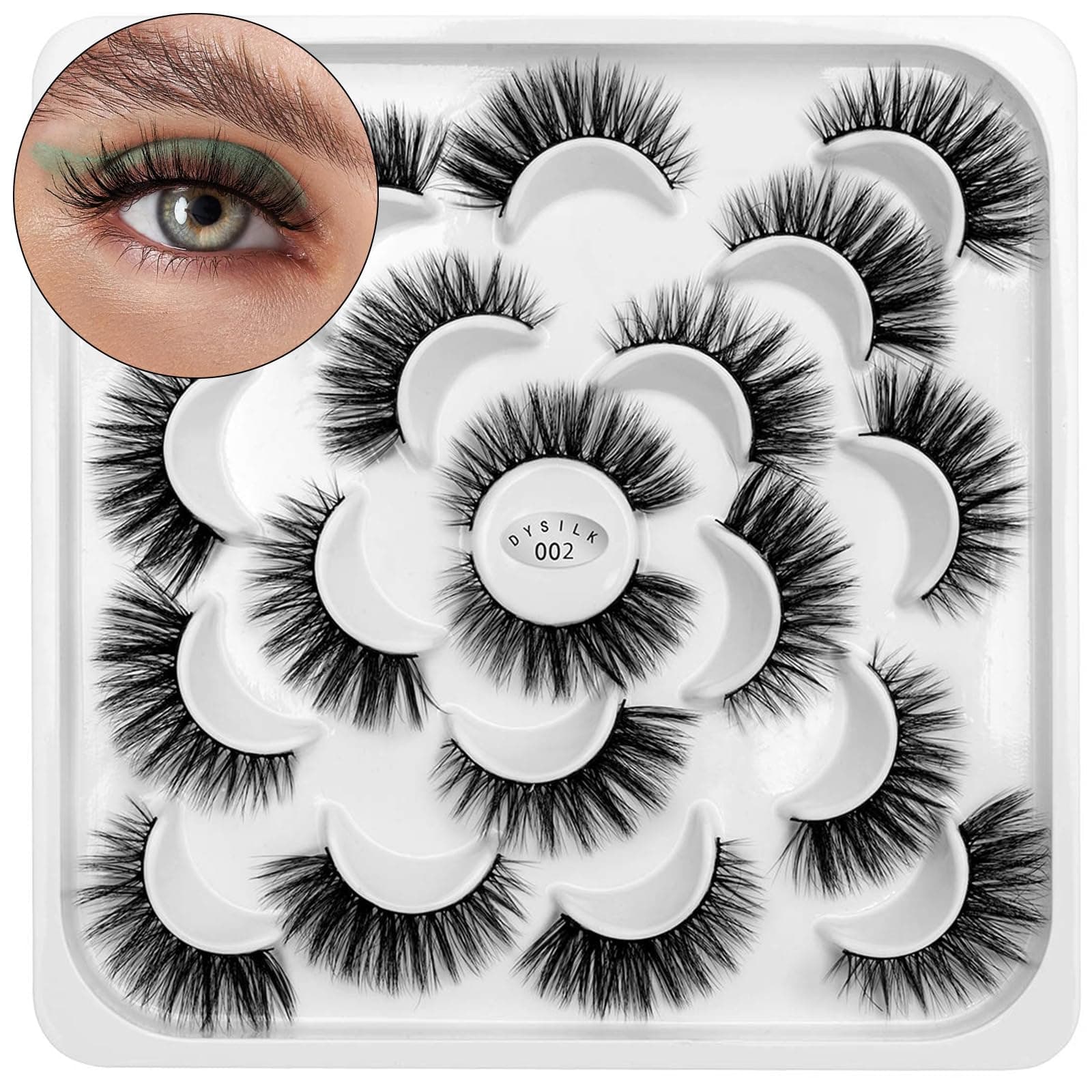DYSILK False Eyelashes Mink 3D Fake Eyelashes Wispies Dramatic Look Eyelashes Pack Makeup Long Handmade Soft Thick Lashes Extension Fluffy Reusable