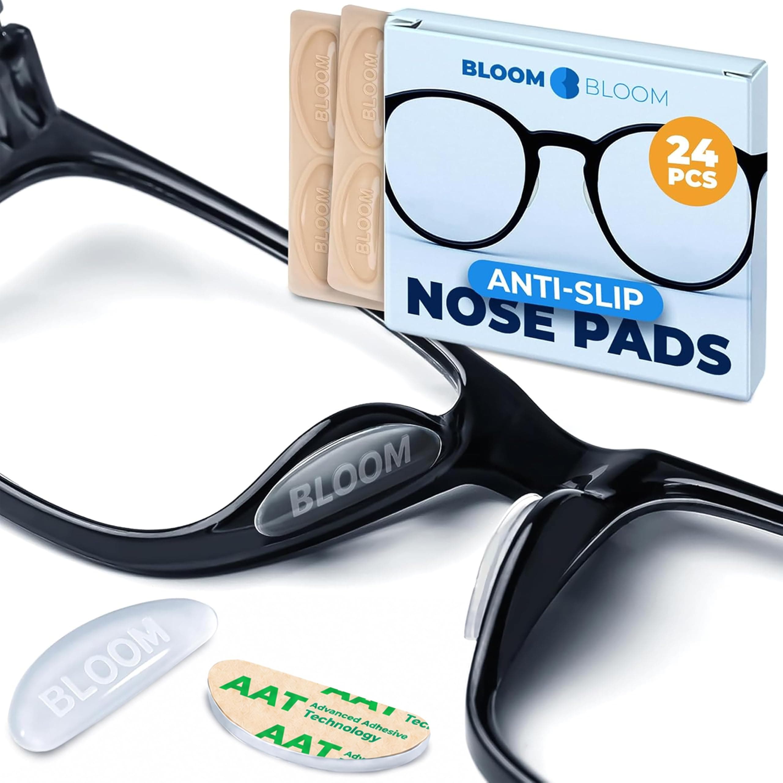 Premium Eyeglass Nose Pads 12 Pairs – Clear Silicone Anti-Slip Stick-On Pads for Glasses, Sunglasses – Adhesive – BLOOM & BLOOM