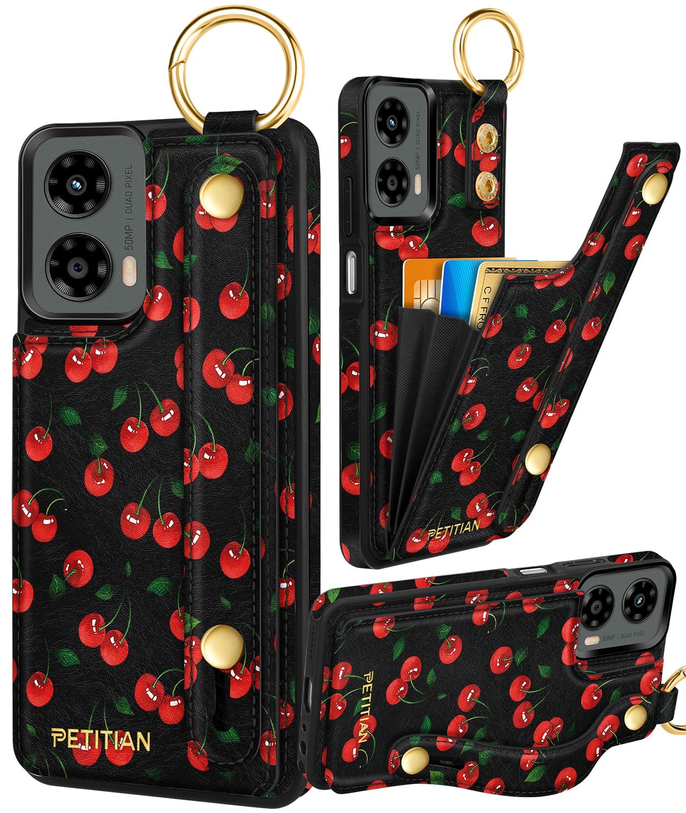 Petitian for Moto G 5G 2024 Wallet Case, Cherry