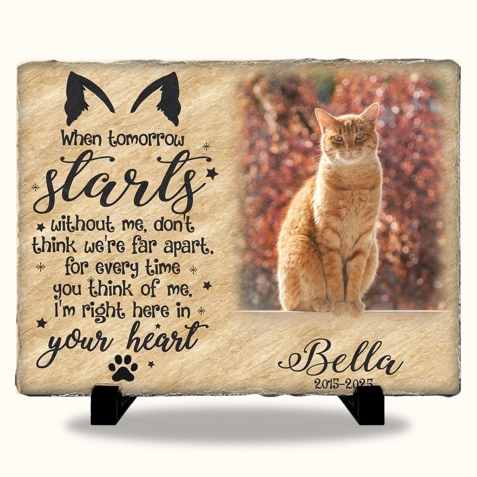 HEGANITS Custom Cat Memory Stone | Personalized Pet Loss Gift for Cat Owners | Memorial Garden Stone | Rainbow Bridge Keepsake | Sympathy Keepsake Memorial Gift with Photo