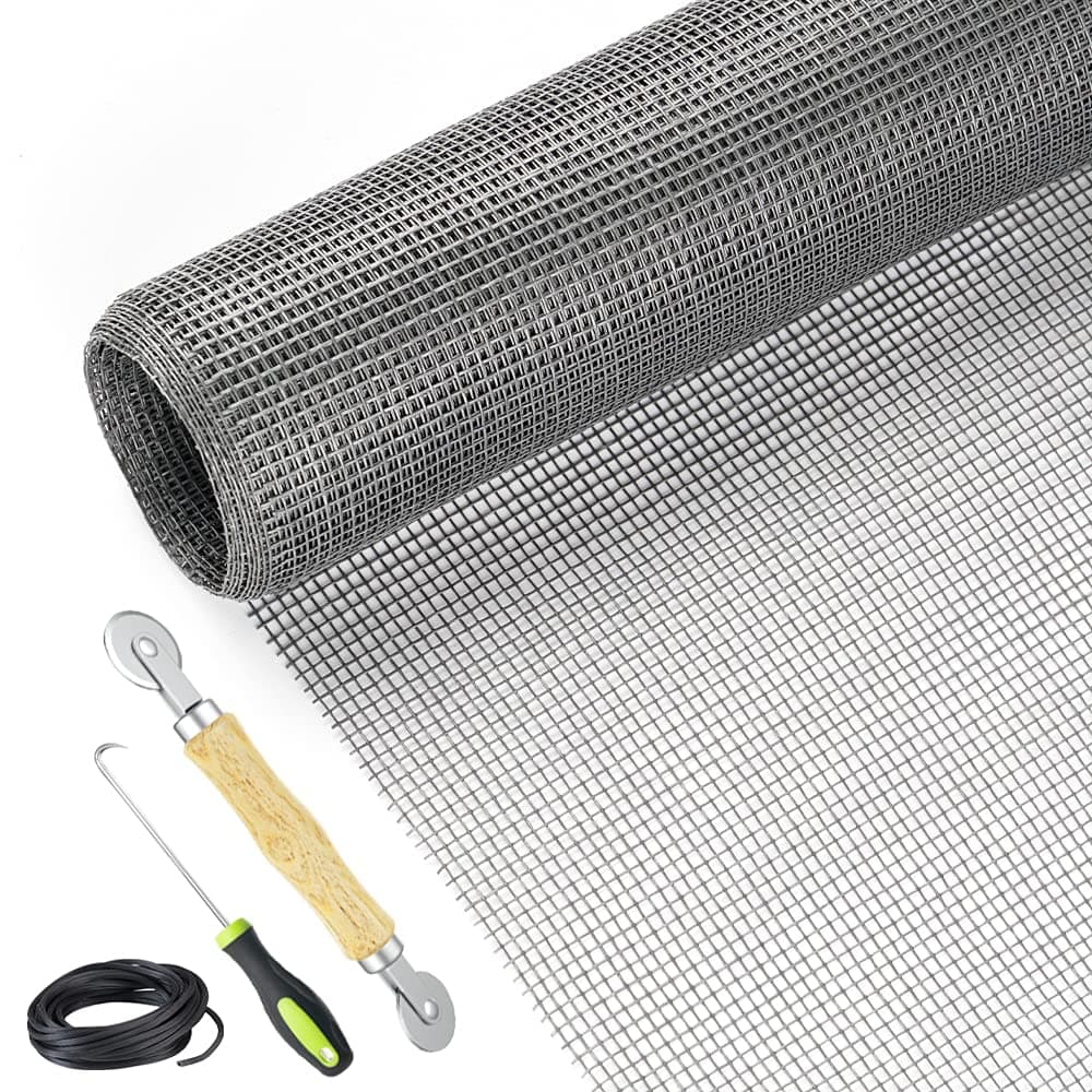 Fiberglass Screen Repair Kit - 48" x 110" Mesh with Rolling Tool and Retainer Spline - Easy DIY Replacement for Windows, Sliding Doors, and Patio Screens (Gray)