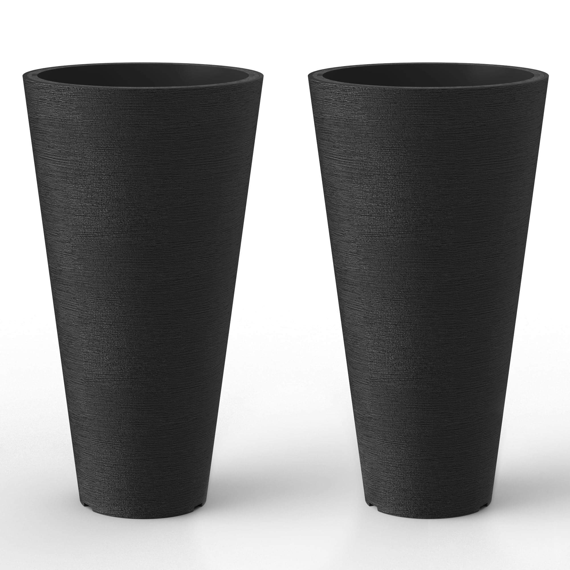 Kante Tall Round Planter Set of 2, 23" H Large Decorative Planter Pots for Outdoor Indoor Garden Patio Front Porch (Black)