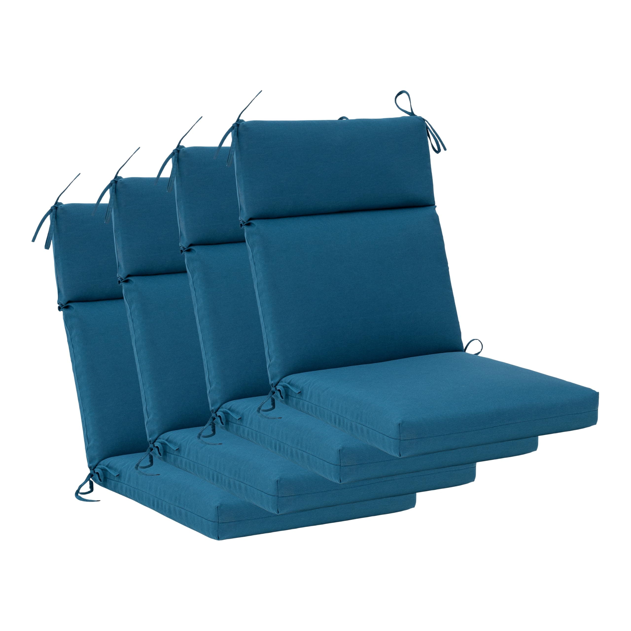 QILLOWAY Outdoor/Indoor High Back Chair Cushion,Sponge Foam Thickened Patio Chair Pad,4counts,Peacock Blue