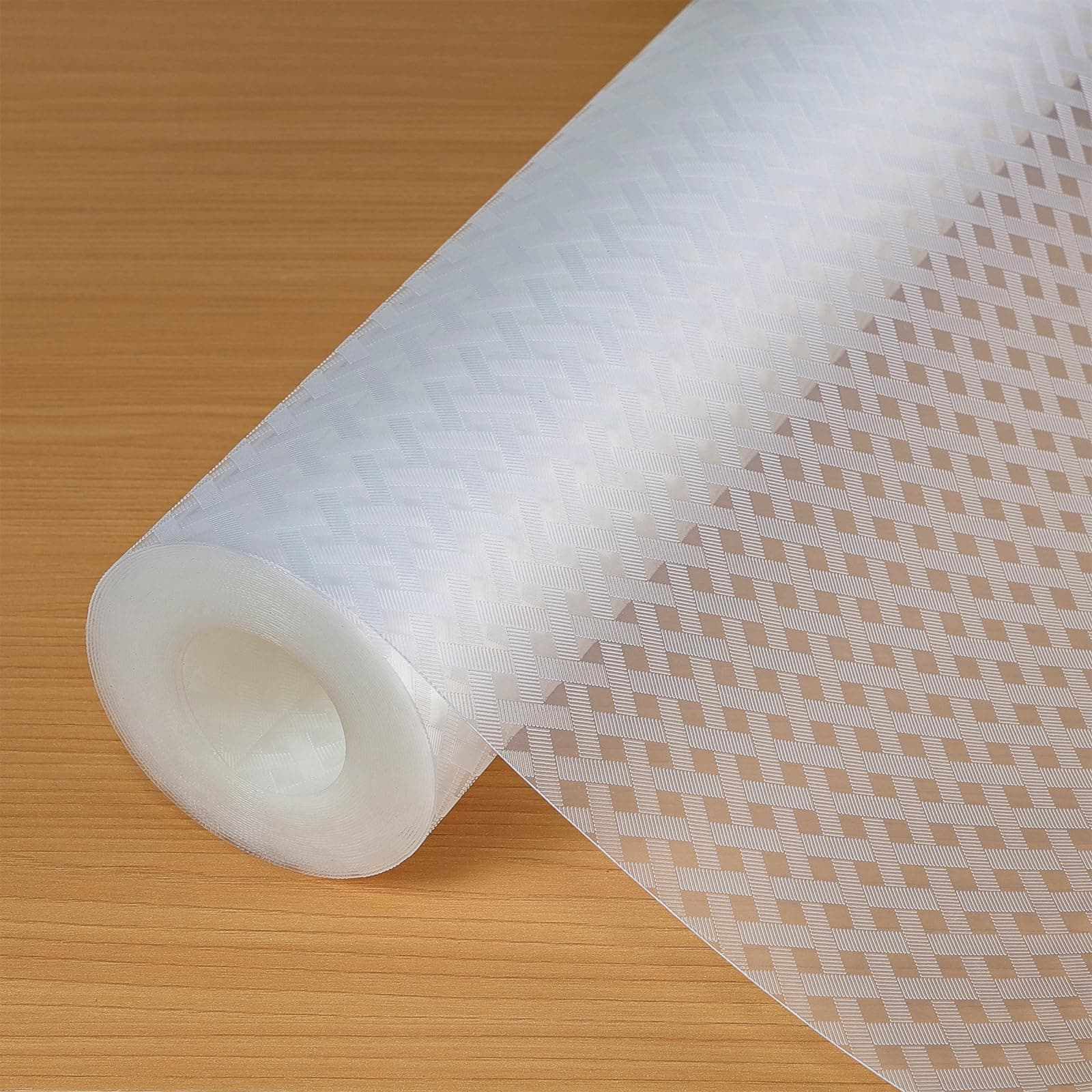 Hersvin Shelf Liners 16 in x 20 ft EVA Drawer Mats, Non-Adhesive Cupboard Protector, Kitchen Cabinet Lining Fridge Liner (Clear Crossed Stripe, 40.7x610cm)