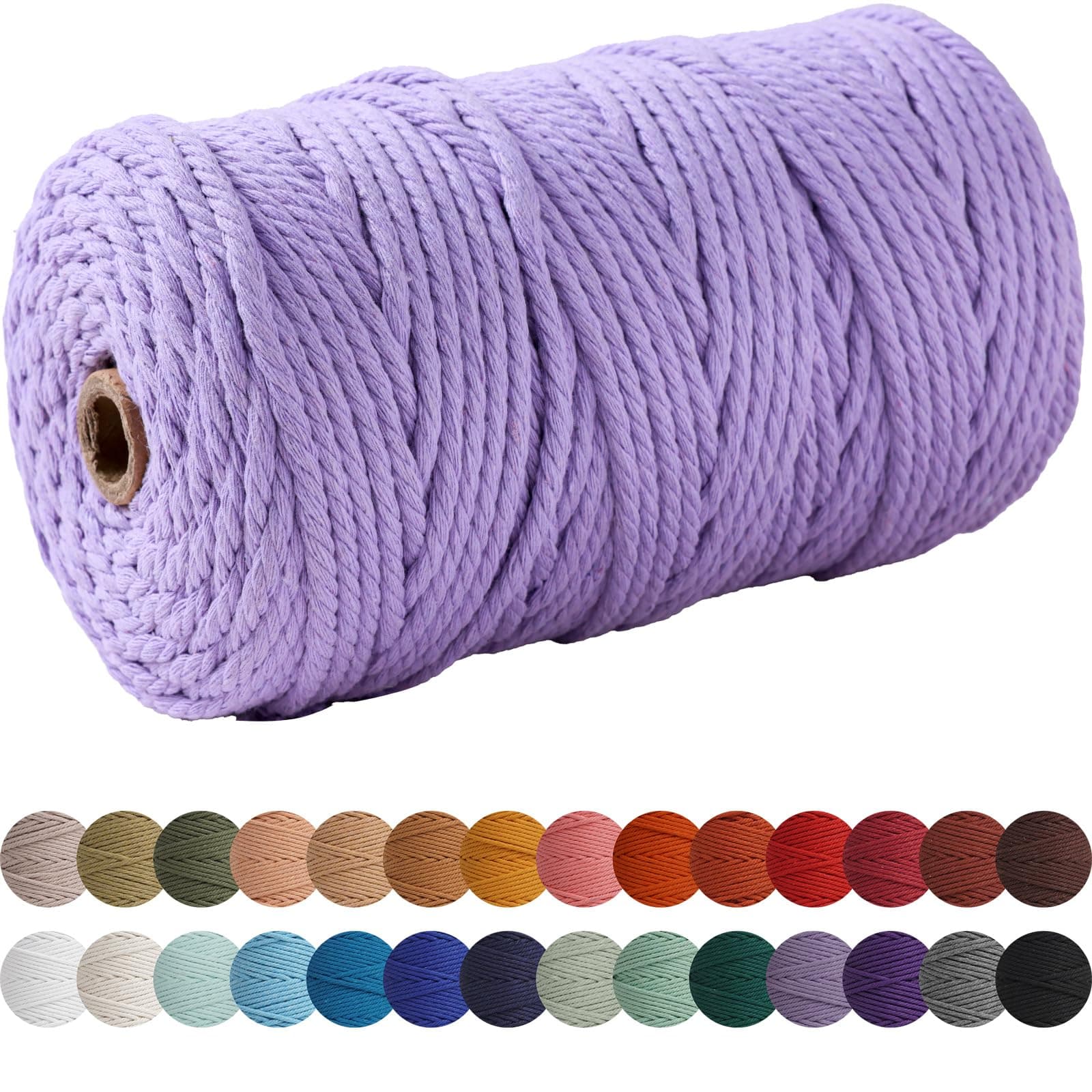 XKDOUS Light Purple Macrame Cord 4mm x 109yards, Cotton Rope Macrame Yarn