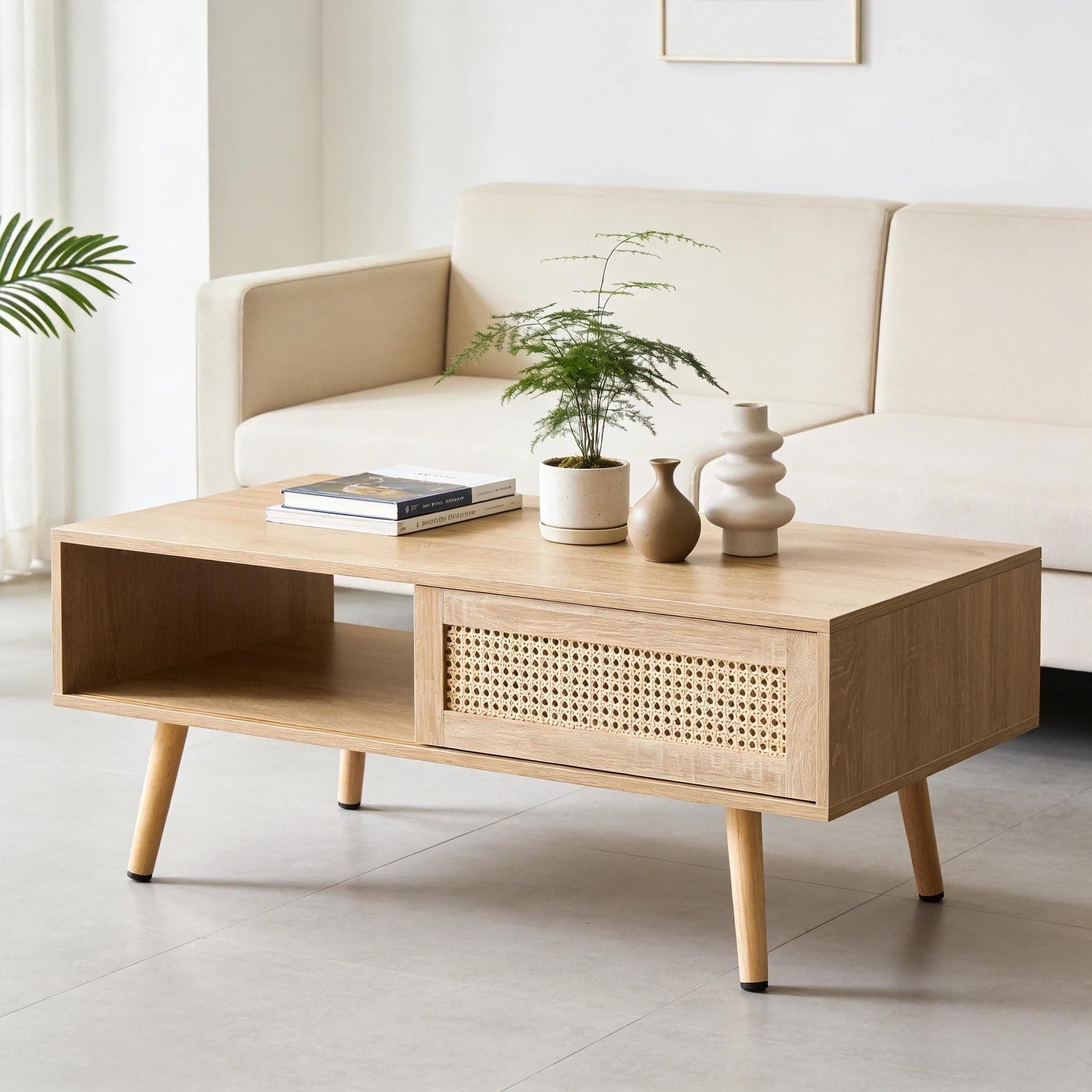 YOUGUO Glass Coffee Table, Mid Century 2 Tier Rectangle Accent Table, Tempered Glass Top & Wood Storage Shelf, Center Table for Living Room Apartment Small Space (Transparent Glass)