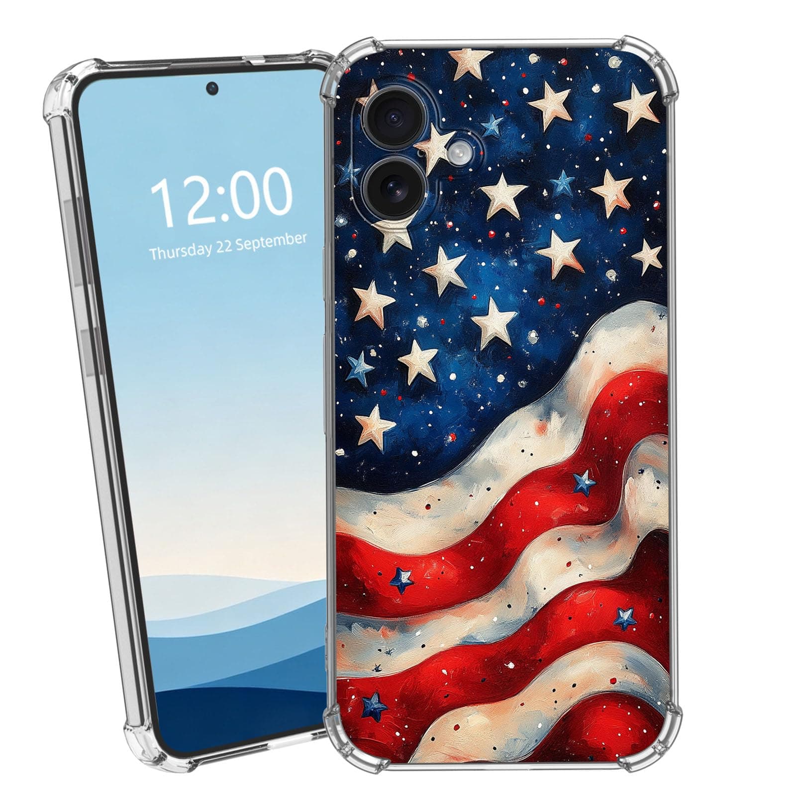 HSDEXWRI for iPhone 17 case 6.3 inch, Clear Shockproof Protective Phone case, Slim Anti-Scratch Hard Transparent Cover Compatible with iPhone 17 Stars and Stripes