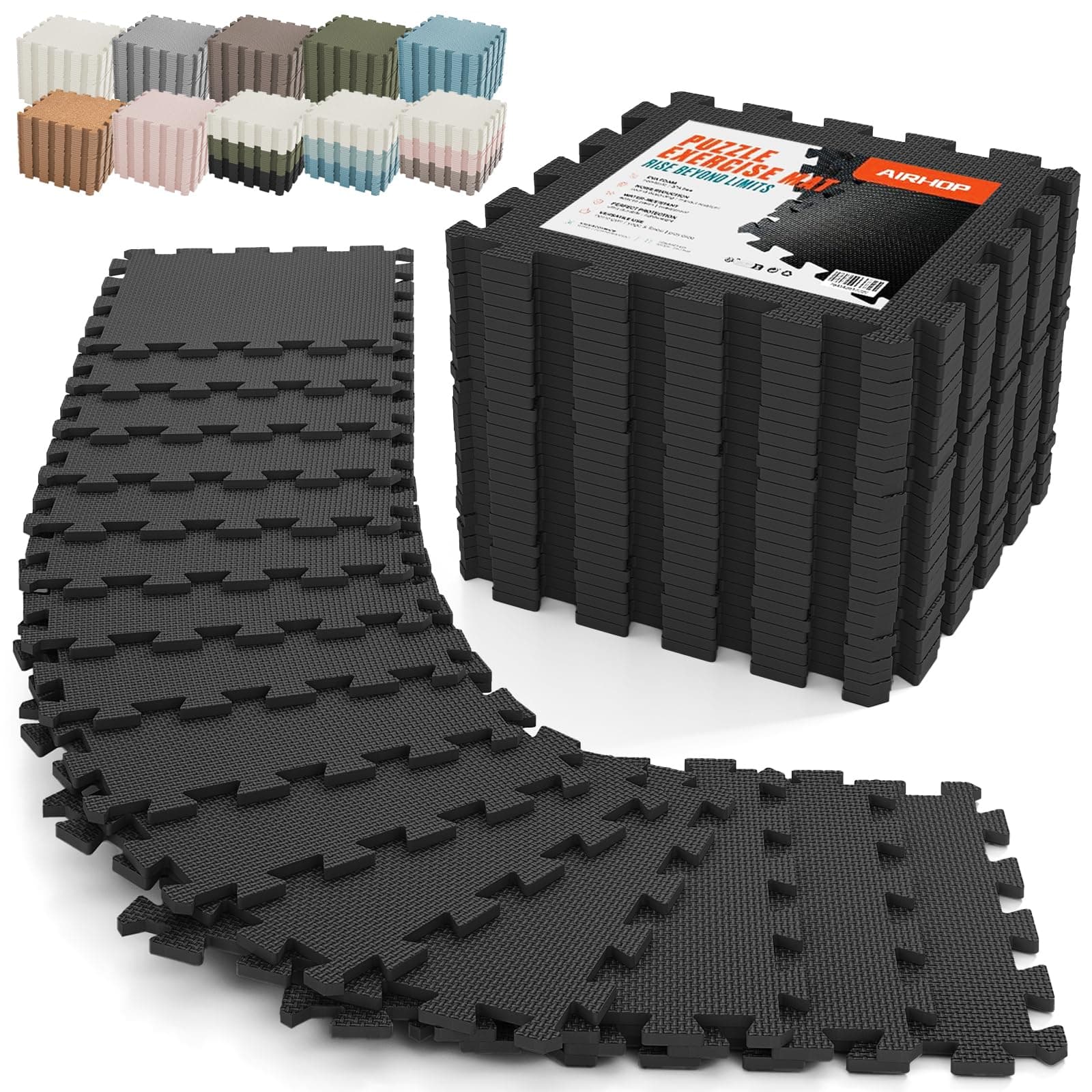 AIRHOP 12x12In Thick 18 Tiles Gym Floor Mat, High-Density EVA Foam Puzzle Gym Mat, Interlocking Foam Floor Tiles For Home Gym Exercise Equipment, Play Workout Garage Kitchen Flooring