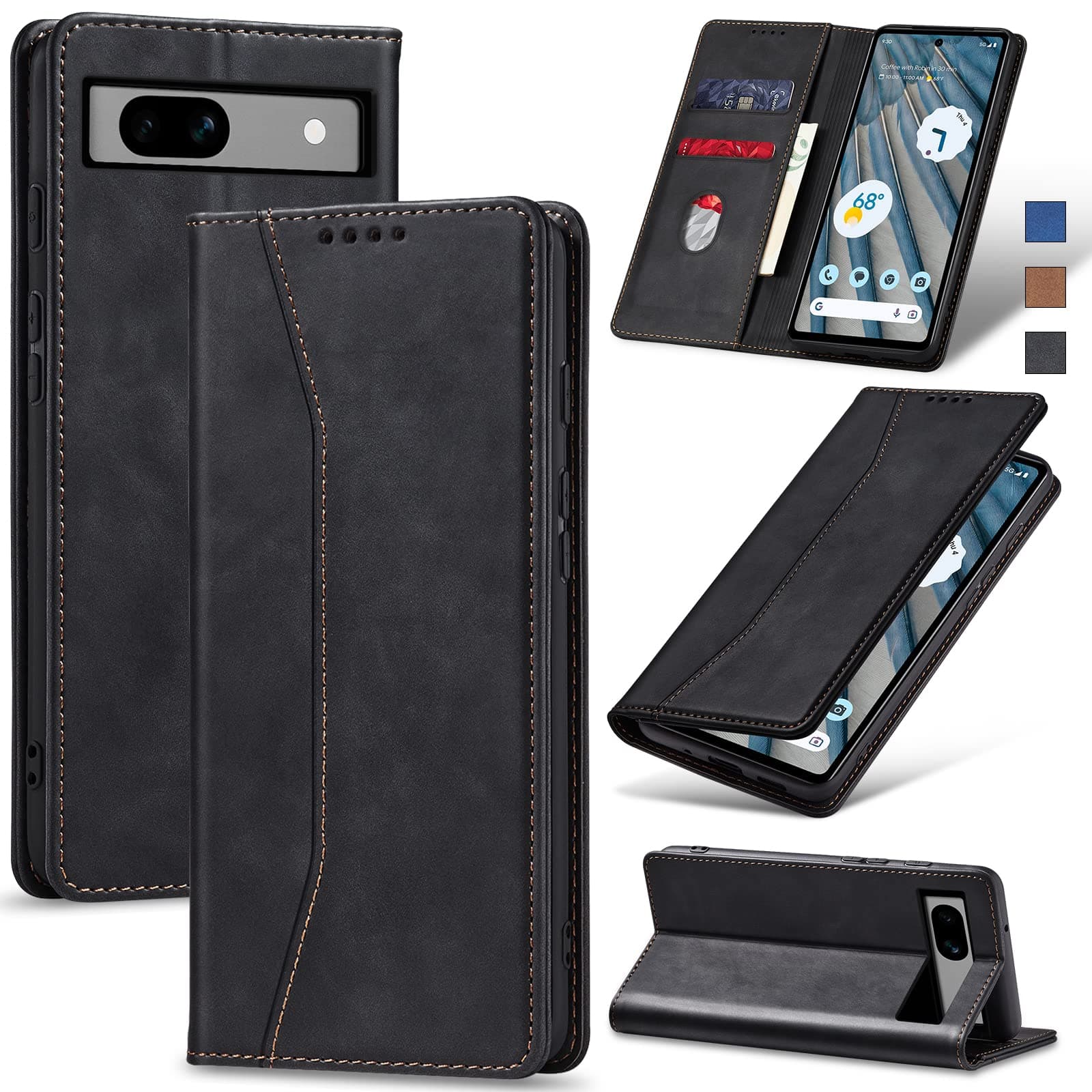 Jasonyu Flip Wallet Case for Google Pixel 7A,Black