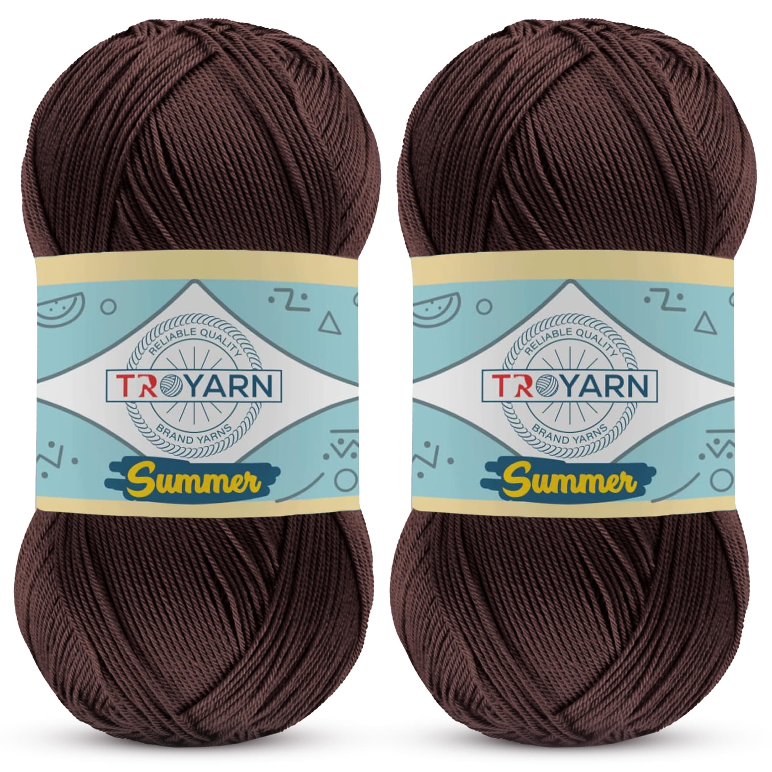 Troyarn Summer Hand Knitting Yarn Silk Effect 100% Microfiber Acrylic Yarn 2 x 100 g (2 x 380 m) (105026 - Brown)